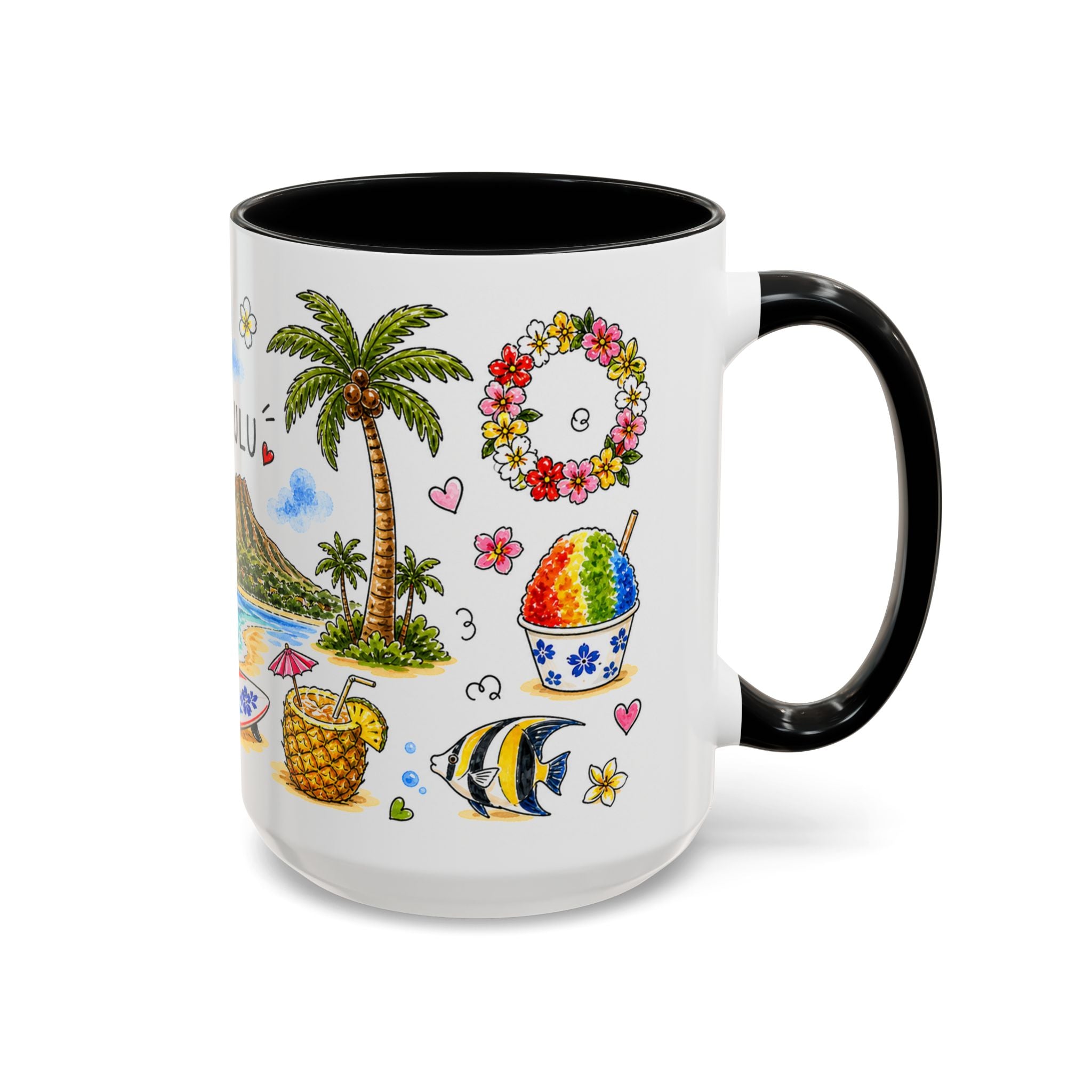 Honolulu Illustrated Travel Mug | City Souvenir Accent Coffee Mug | 11oz 15oz Ceramic Cup