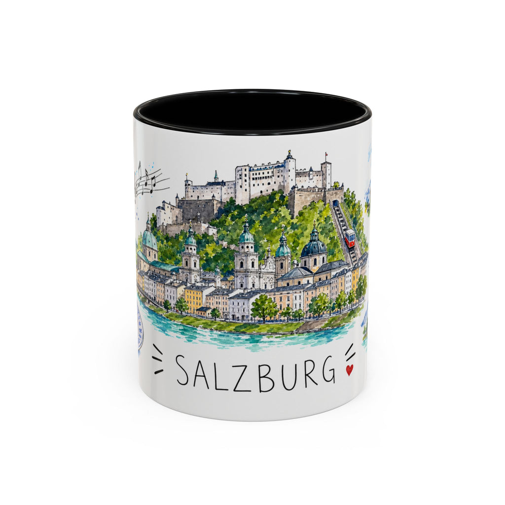 Salzburg Illustrated Travel Mug | City Souvenir Accent Coffee Mug | 11oz 15oz Ceramic Cup