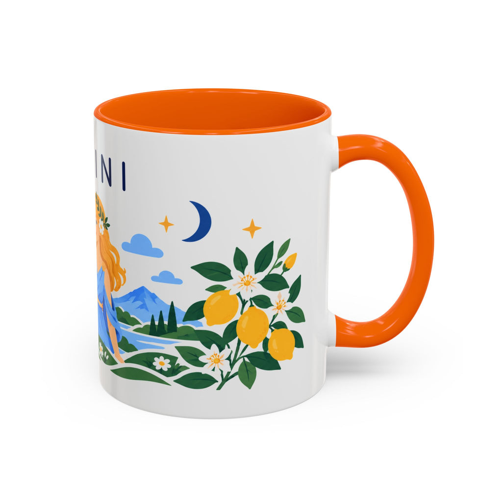 Gemini Zodiac Coffee Mug | Twins and Floral Design | Astrology Birthday Gift | 11 oz 15 oz Ceramic Accent Mug