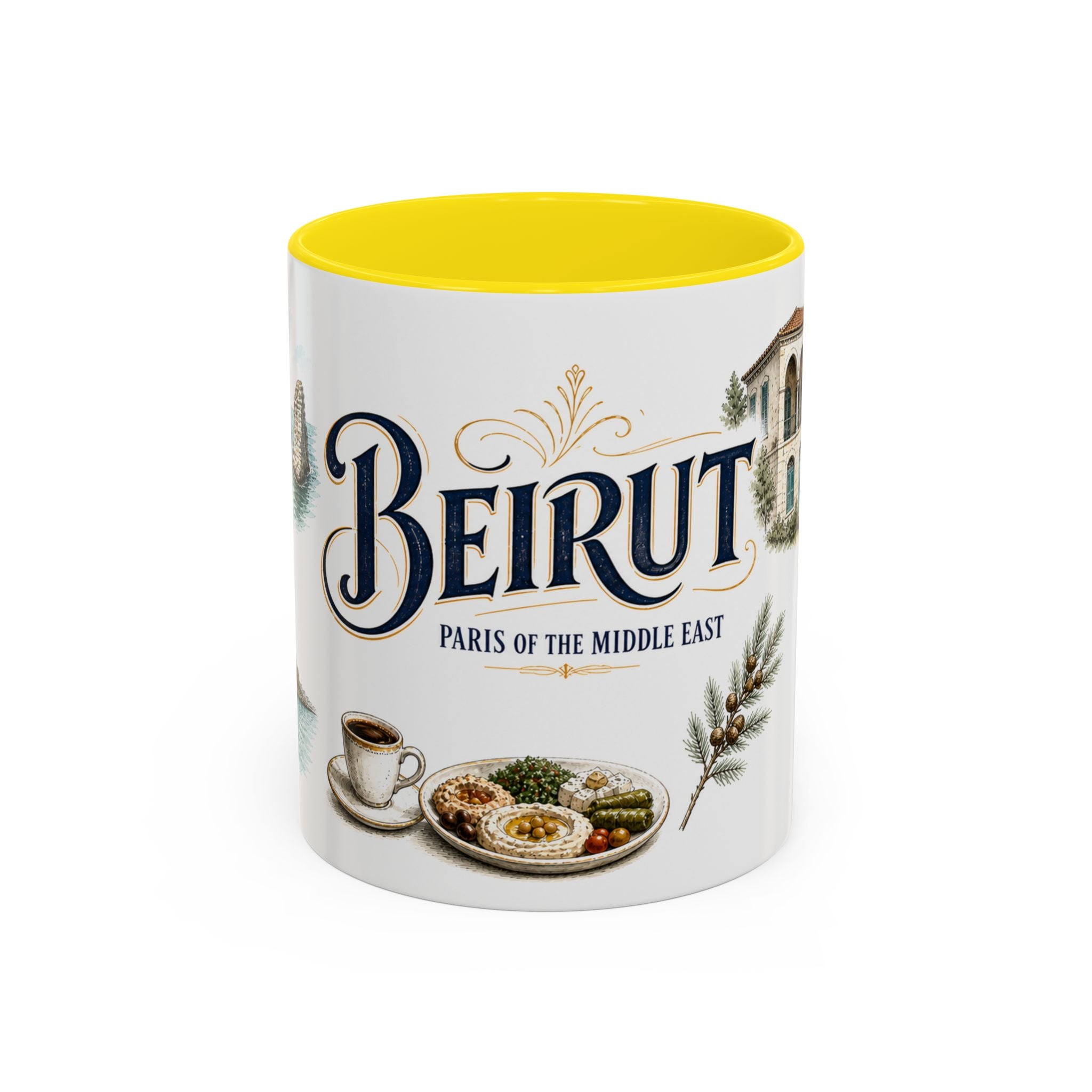 Beirut Coffee Mug | Lebanon Travel Souvenir | Vintage Illustrated City Gift | 11 oz 15 oz Accent Mug