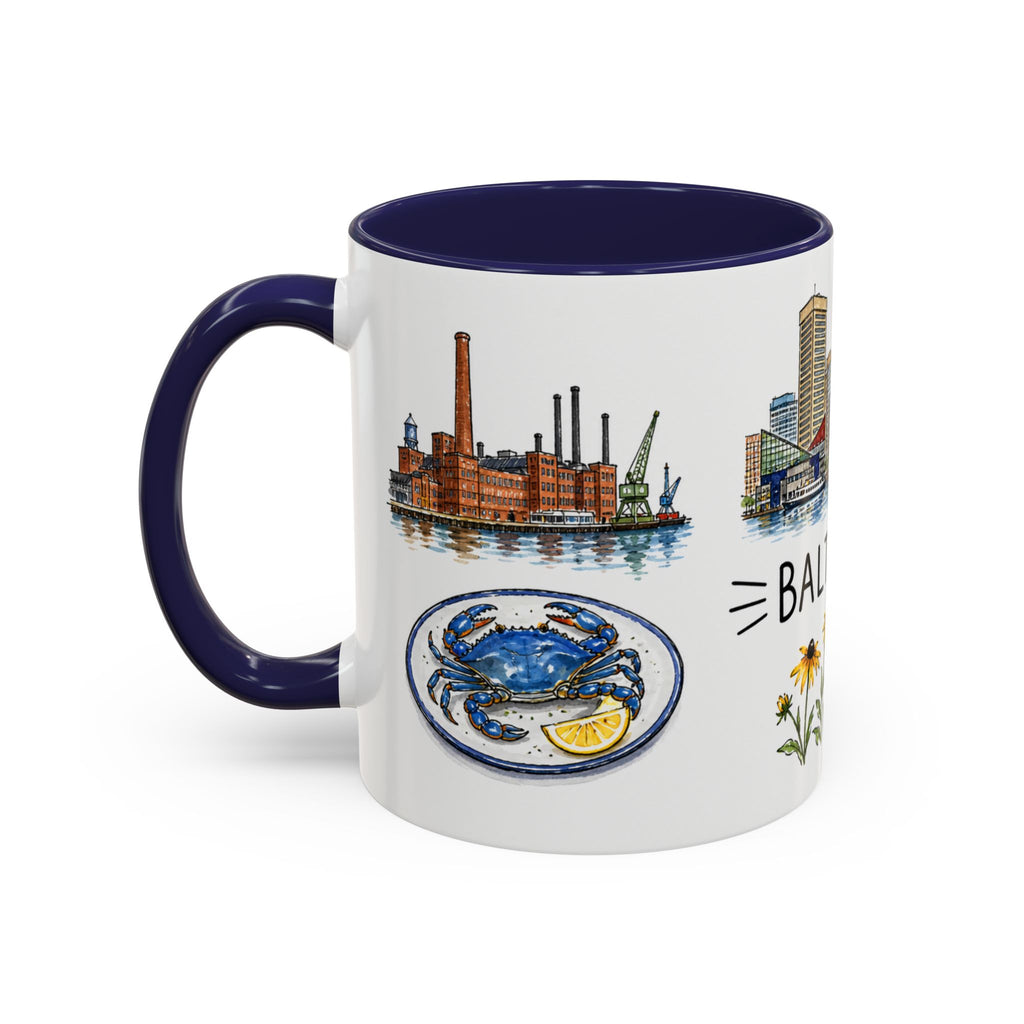 Baltimore Illustrated Travel Mug | City Souvenir Accent Coffee Mug | 11oz 15oz Ceramic Cup