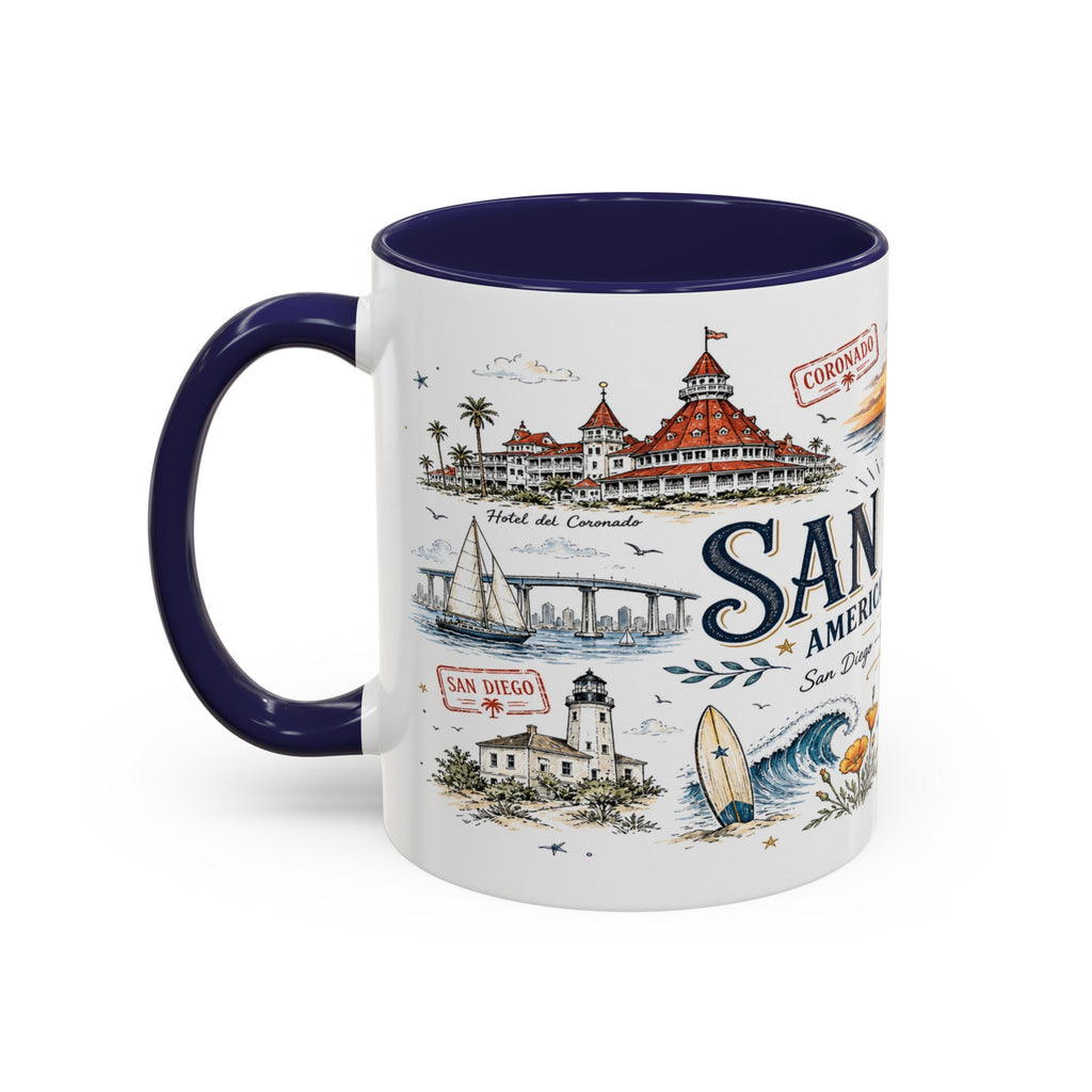 San Diego Coffee Mug | California Souvenir City Gift | Accent Color Ceramic 11oz 15oz