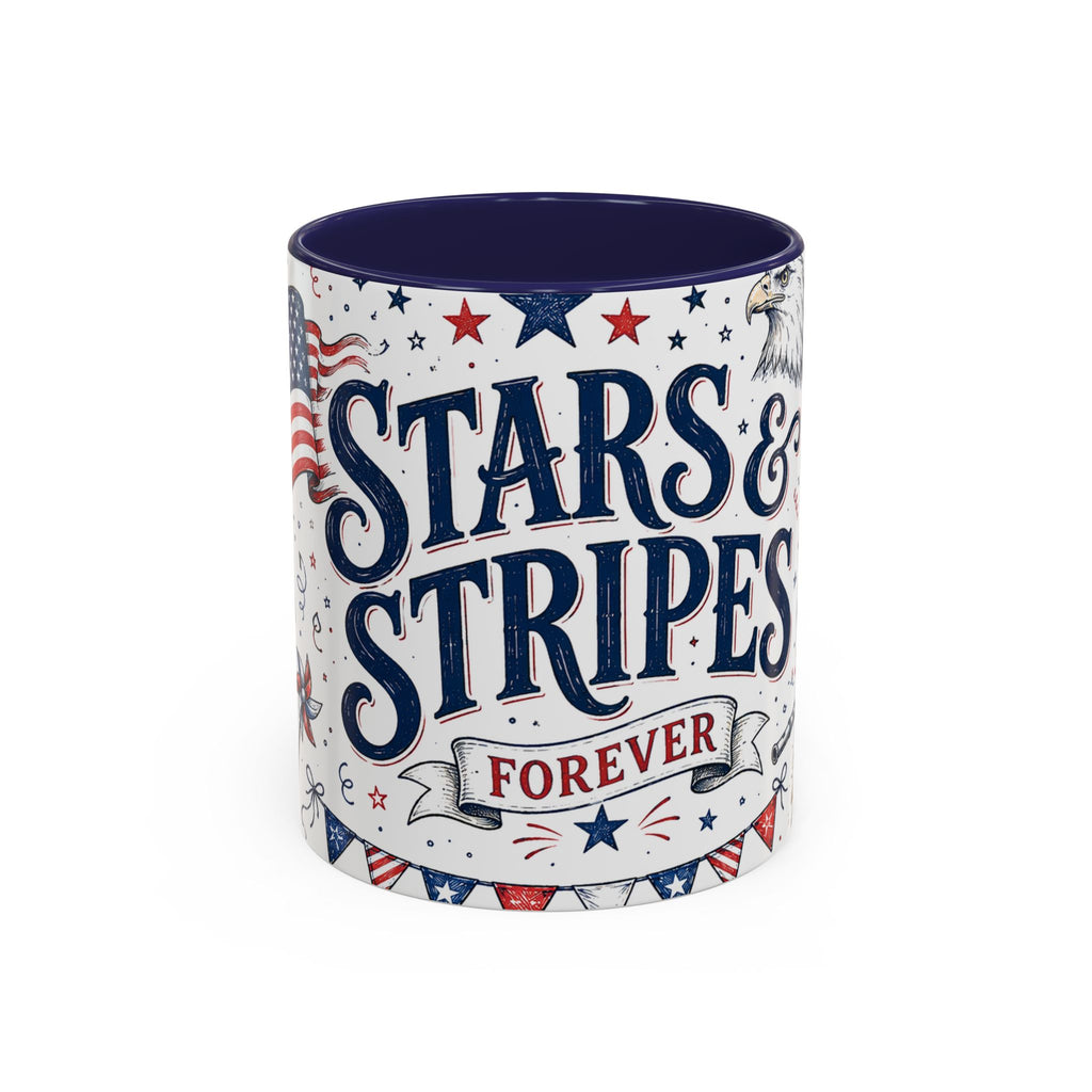 Stars and Stripes Forever Coffee Mug | Patriotic 4th of July Gift | Accent Color Ceramic 11oz 15oz