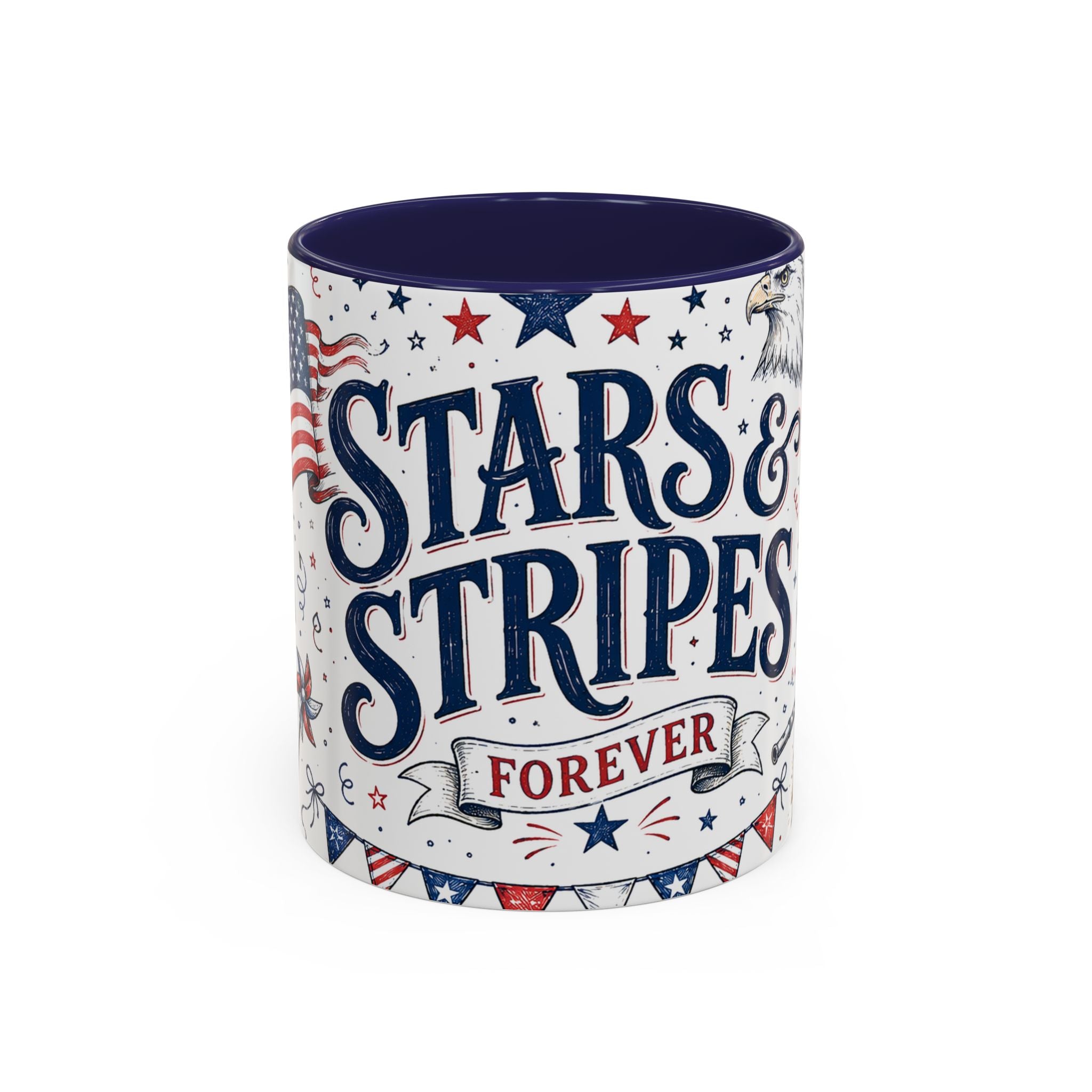 Stars and Stripes Forever Coffee Mug | Patriotic 4th of July Gift | Accent Color Ceramic 11oz 15oz