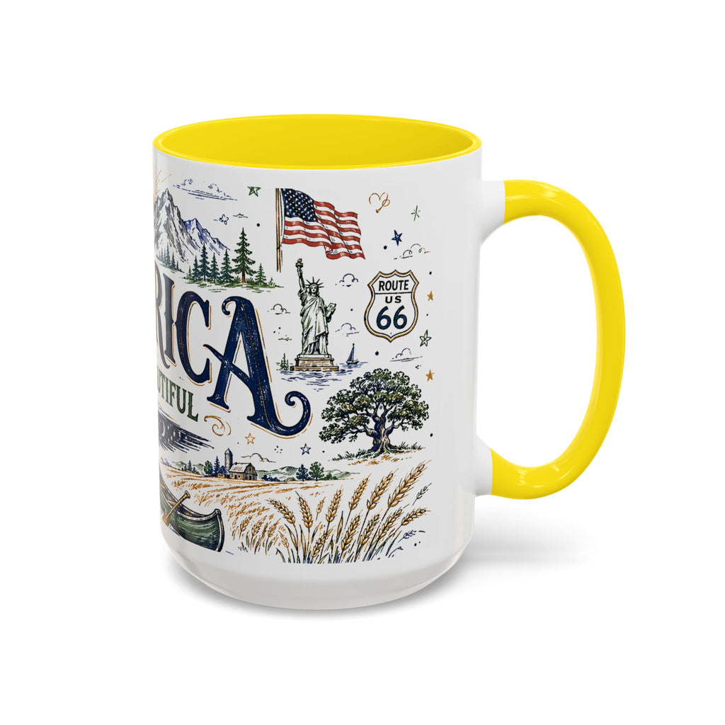 America the Beautiful Coffee Mug | Patriotic USA Gift | Accent Color Ceramic 11oz 15oz