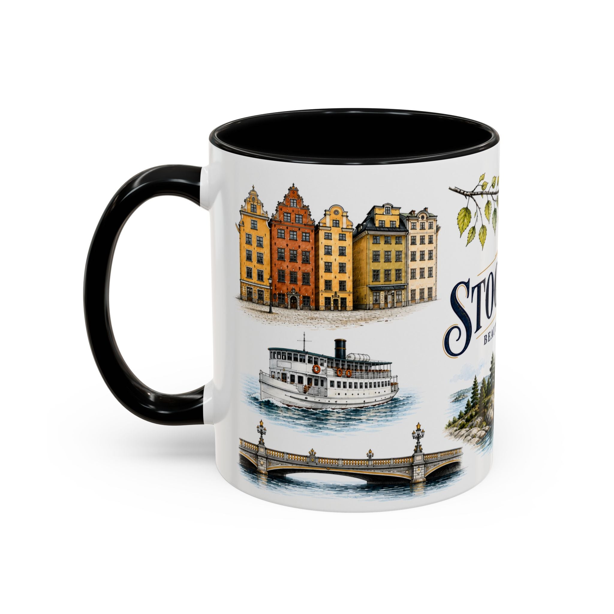 Stockholm Coffee Mug | Sweden Travel Souvenir | Vintage Illustrated City Gift | 11 oz 15 oz Accent Mug