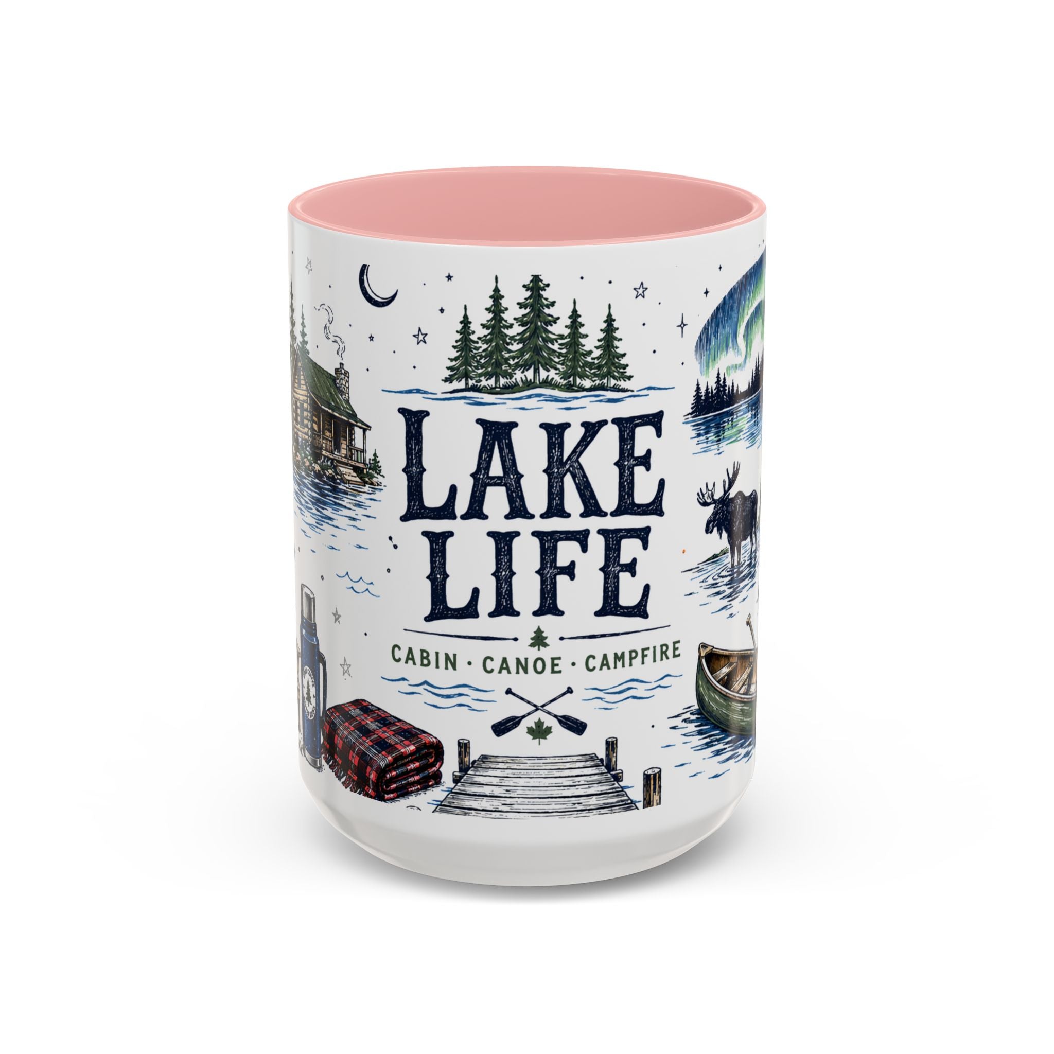 Cabin Country Lake Life Coffee Mug | Canada Cottage Gift | Accent Color Ceramic 11oz 15oz