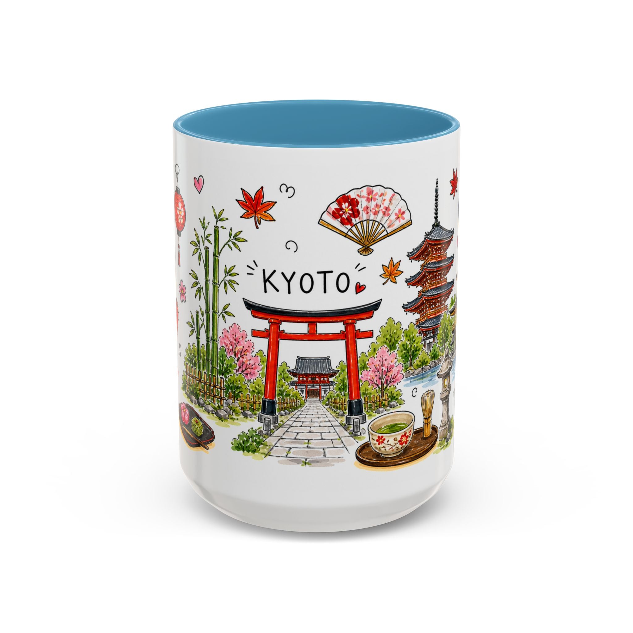 Kyoto Illustrated Travel Mug | City Souvenir Accent Coffee Mug | 11oz 15oz Ceramic Cup
