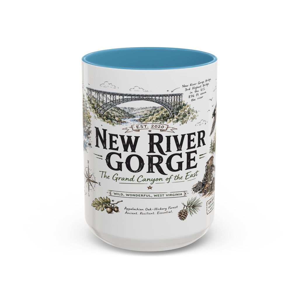 New River Gorge National Park Coffee Mug | West Virginia River Canyon Climbing Gift | Accent Color Ceramic 11oz 15oz