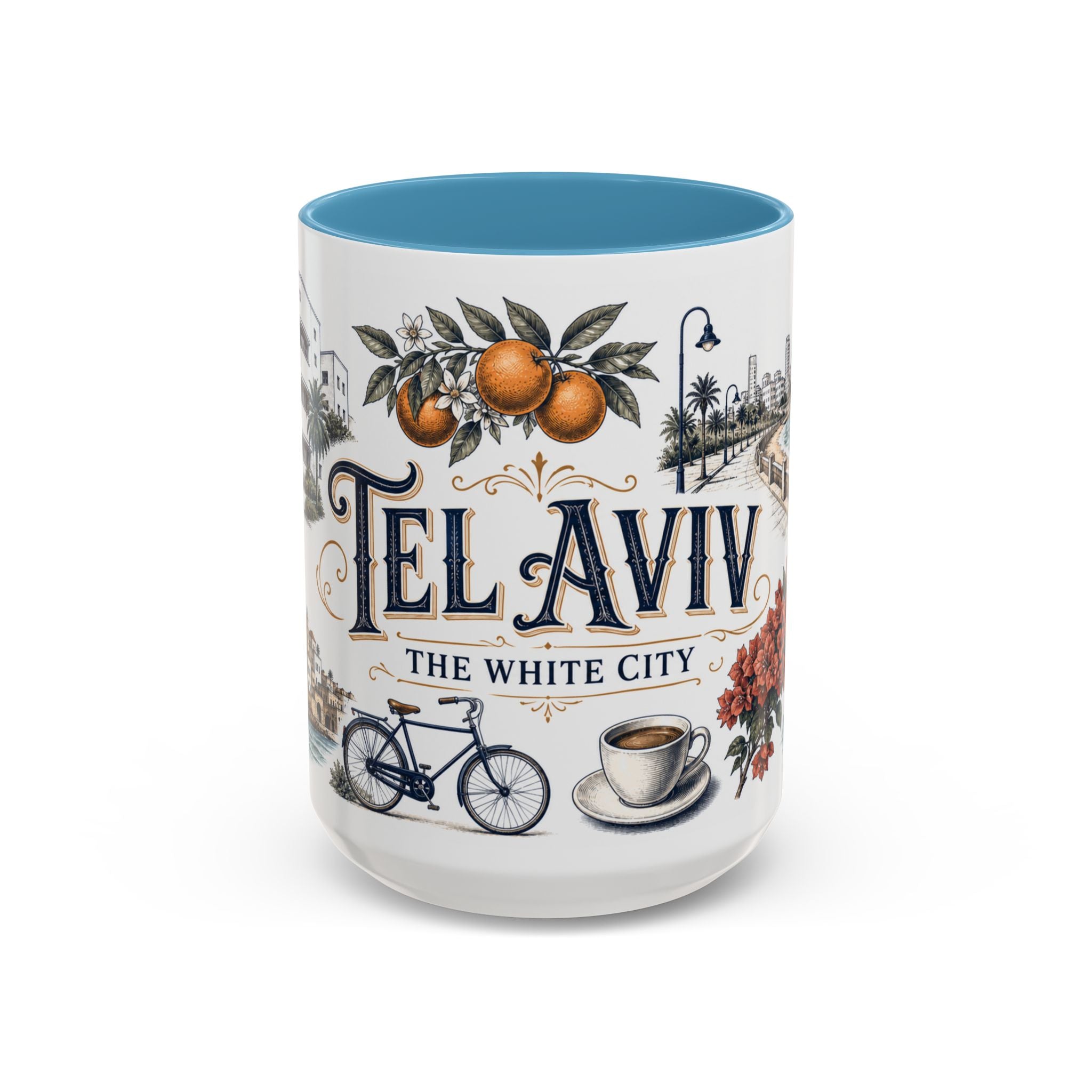 Tel Aviv Coffee Mug | Israel Travel Souvenir | Vintage Illustrated City Gift | 11 oz 15 oz Accent Mug