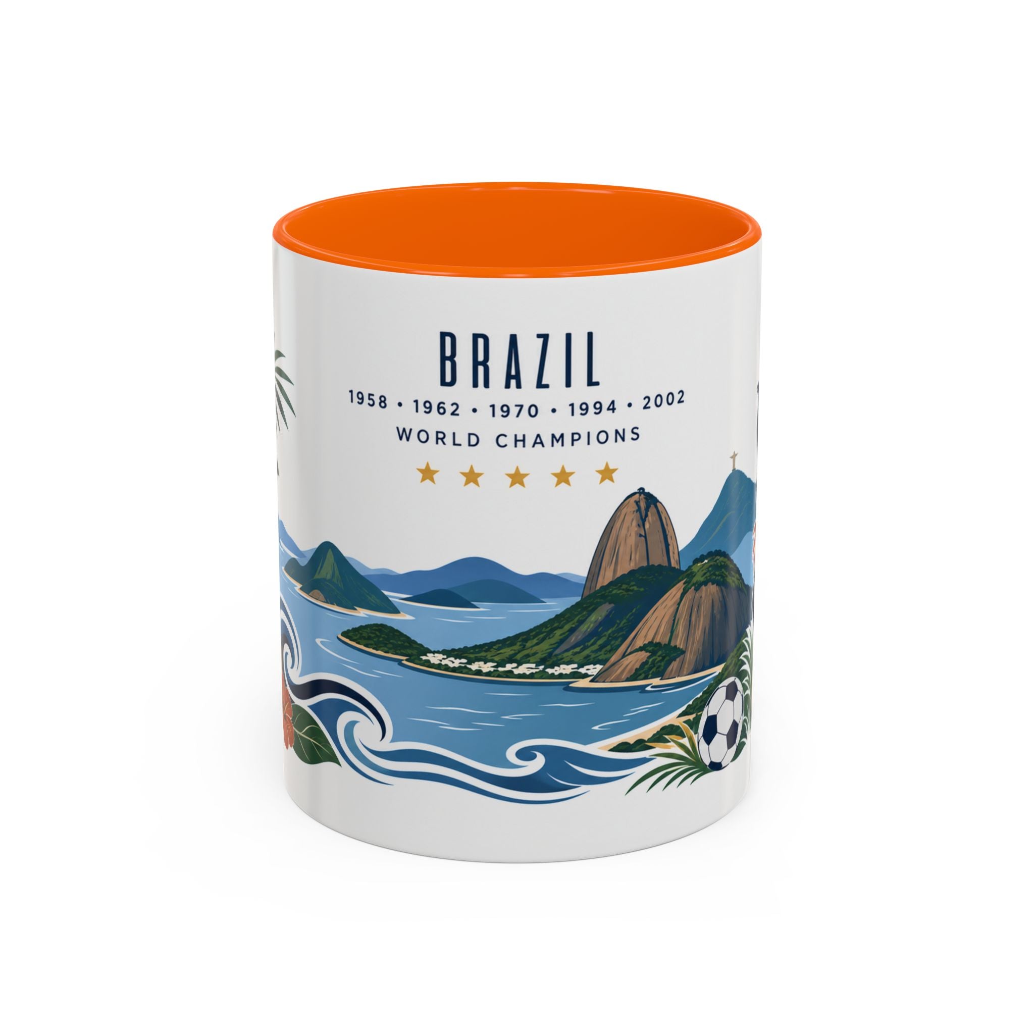 Brazil World Champions Mug | Five Time Soccer Champion Gift | Brazilian Football Fan Cup | 1958–2002 | 11oz 15oz Accent Mug