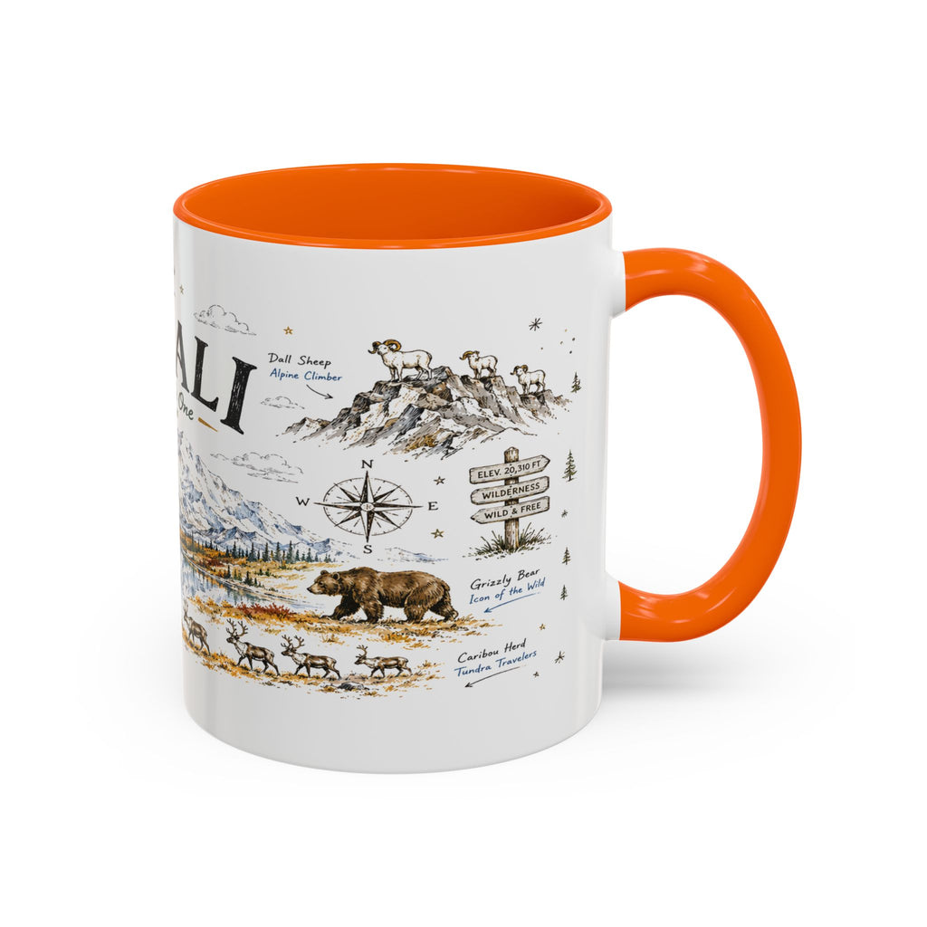 Denali National Park Coffee Mug | Alaska National Park Hiking Gift | Accent Color Ceramic 11oz 15oz