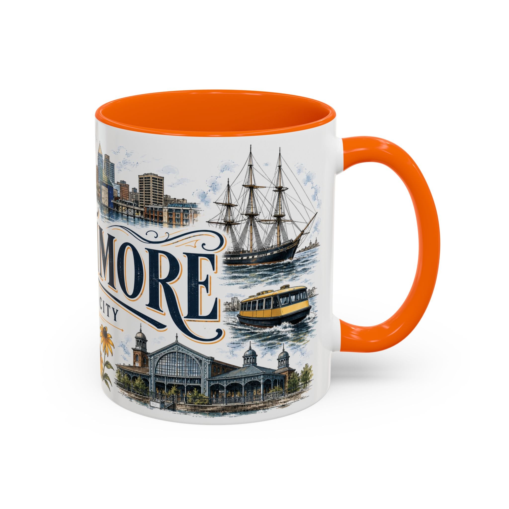 Baltimore Coffee Mug | United States Travel Souvenir | Vintage Illustrated City Gift | 11 oz 15 oz Accent Mug