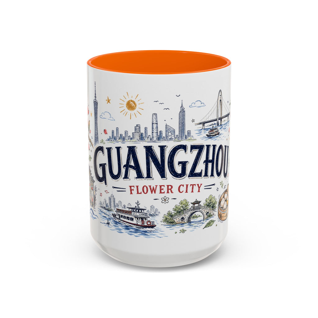Guangzhou Coffee Mug | China Souvenir Travel Gift | Accent Color Ceramic 11oz 15oz