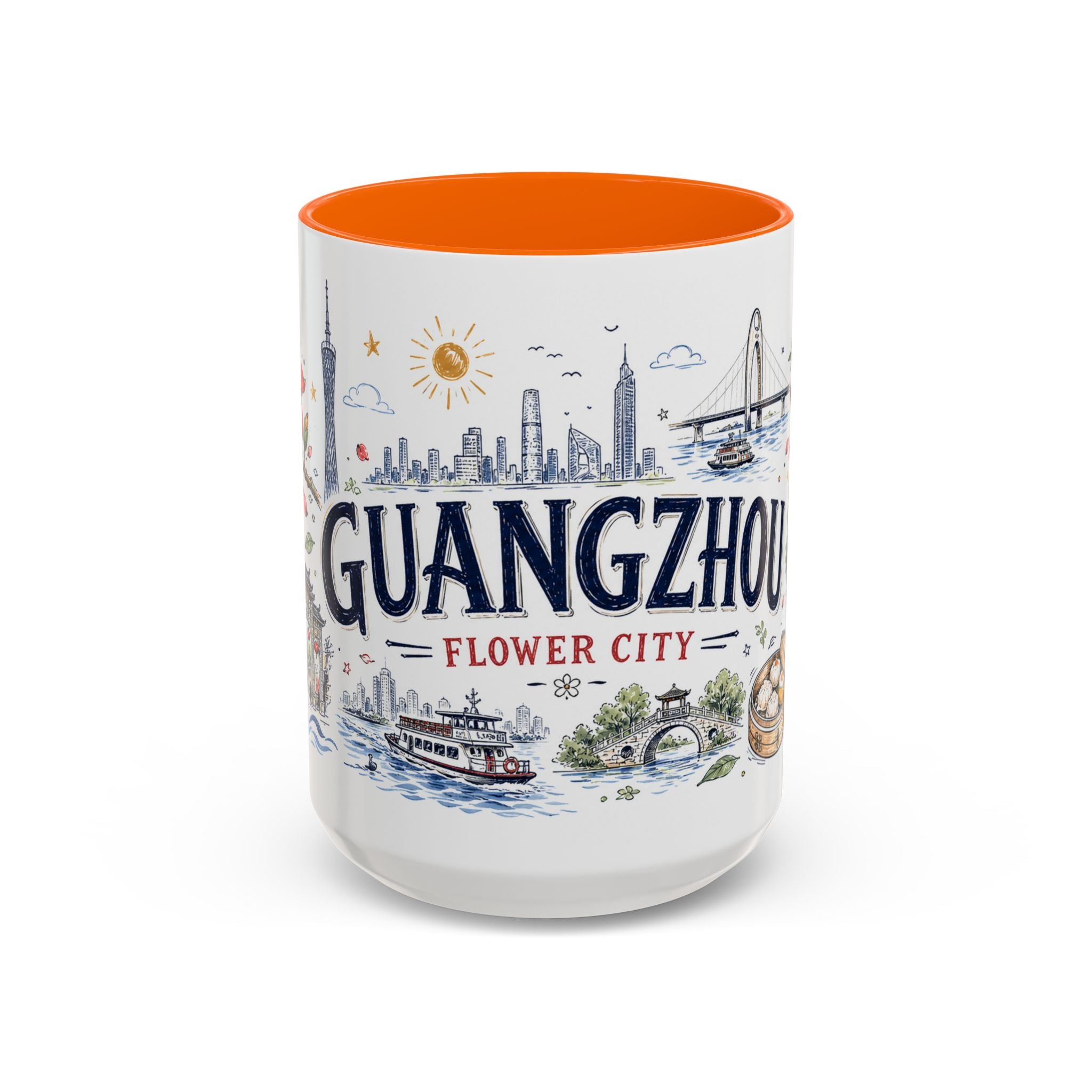 Guangzhou Coffee Mug | China Souvenir Travel Gift | Accent Color Ceramic 11oz 15oz