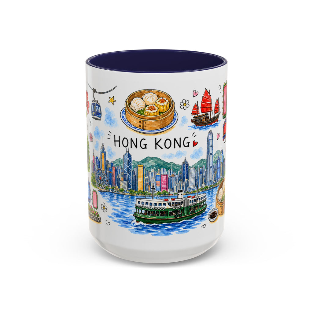 Hong Kong Illustrated Travel Mug | City Souvenir Accent Coffee Mug | 11oz 15oz Ceramic Cup