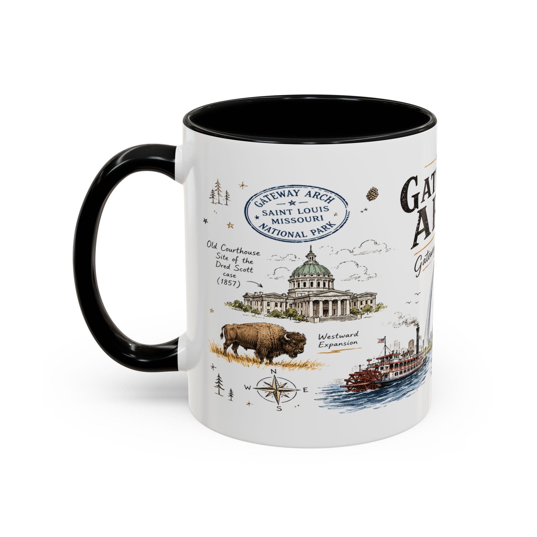 Gateway Arch National Park Coffee Mug | Missouri St. Louis Landmark Gift | Accent Color Ceramic 11oz 15oz