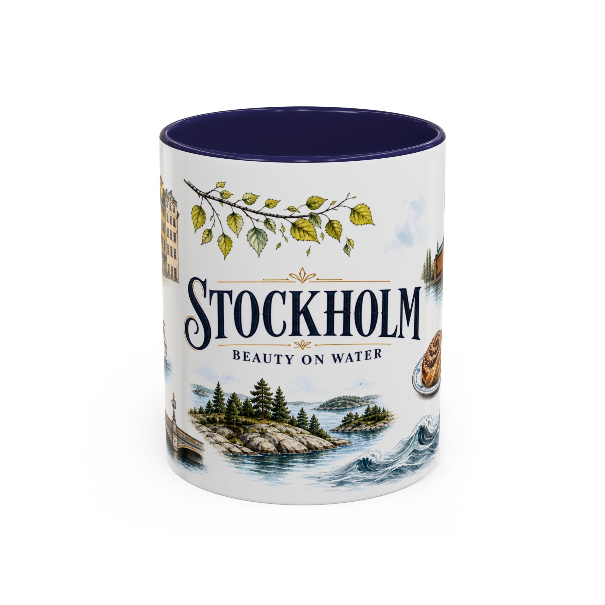 Stockholm Coffee Mug | Sweden Travel Souvenir | Vintage Illustrated City Gift | 11 oz 15 oz Accent Mug