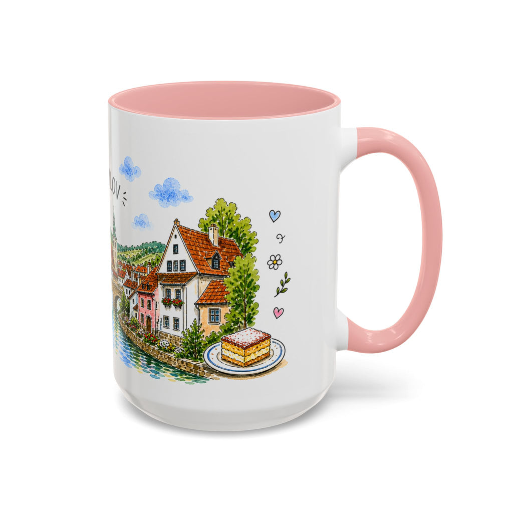 Cesky Krumlov Illustrated Travel Mug | Czechia Souvenir Accent Coffee Mug | 11oz 15oz Ceramic Cup