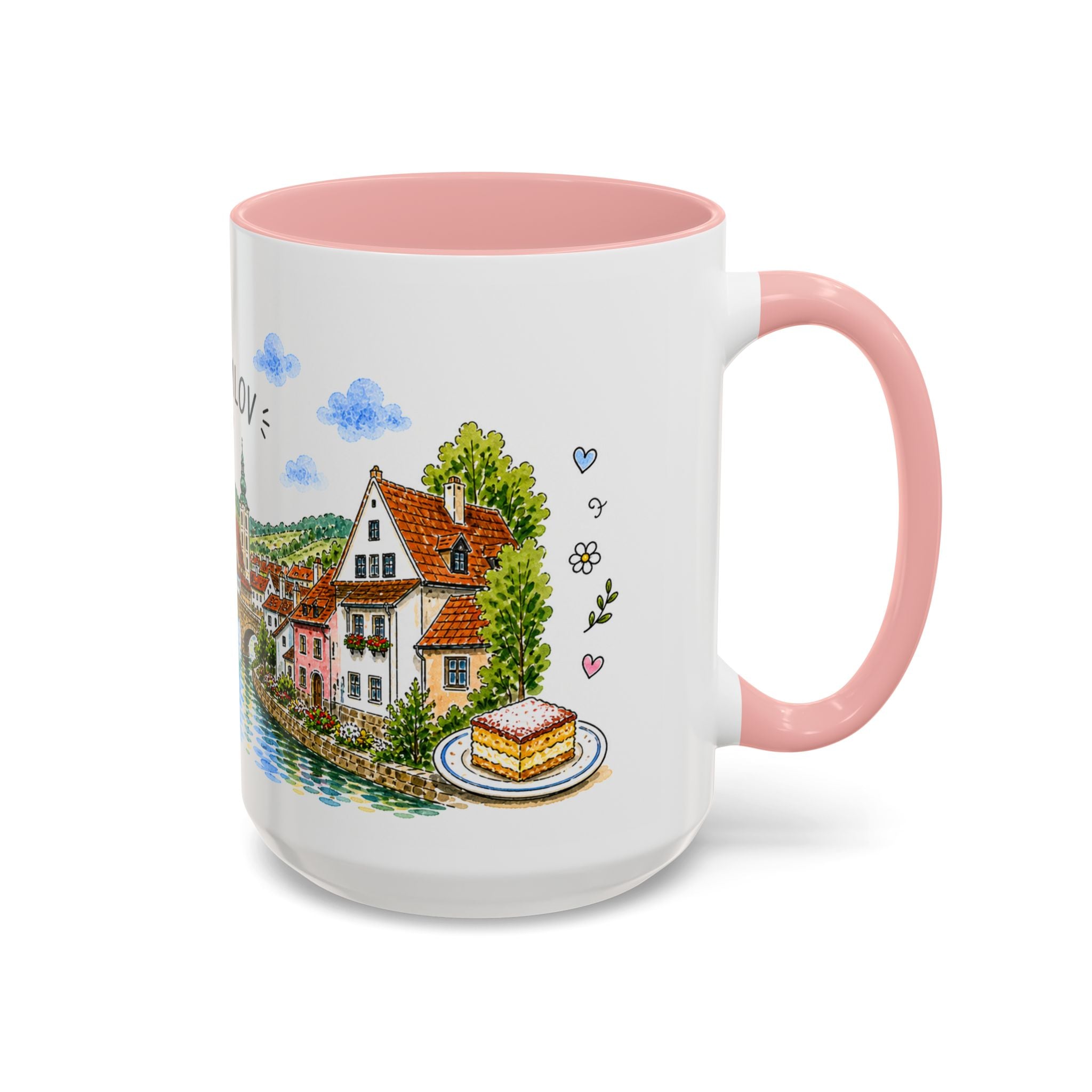 Cesky Krumlov Illustrated Travel Mug | Czechia Souvenir Accent Coffee Mug | 11oz 15oz Ceramic Cup