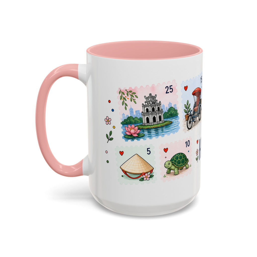 Hanoi Coffee Mug | Postage Stamp Collage Mug | Travel Souvenir Accent Cup 11oz 15oz