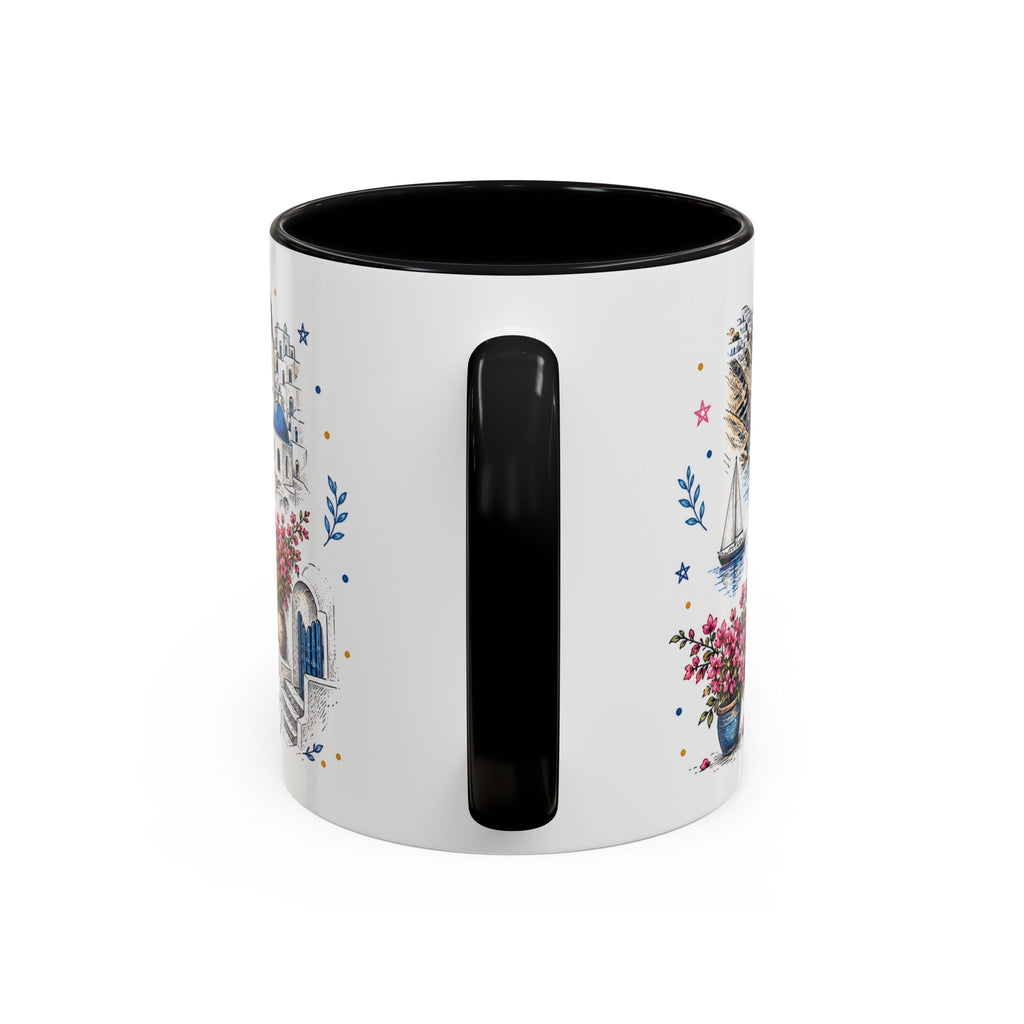Santorini Coffee Mug | Travel Destination Souvenir Gift | Accent Color Ceramic 11oz 15oz
