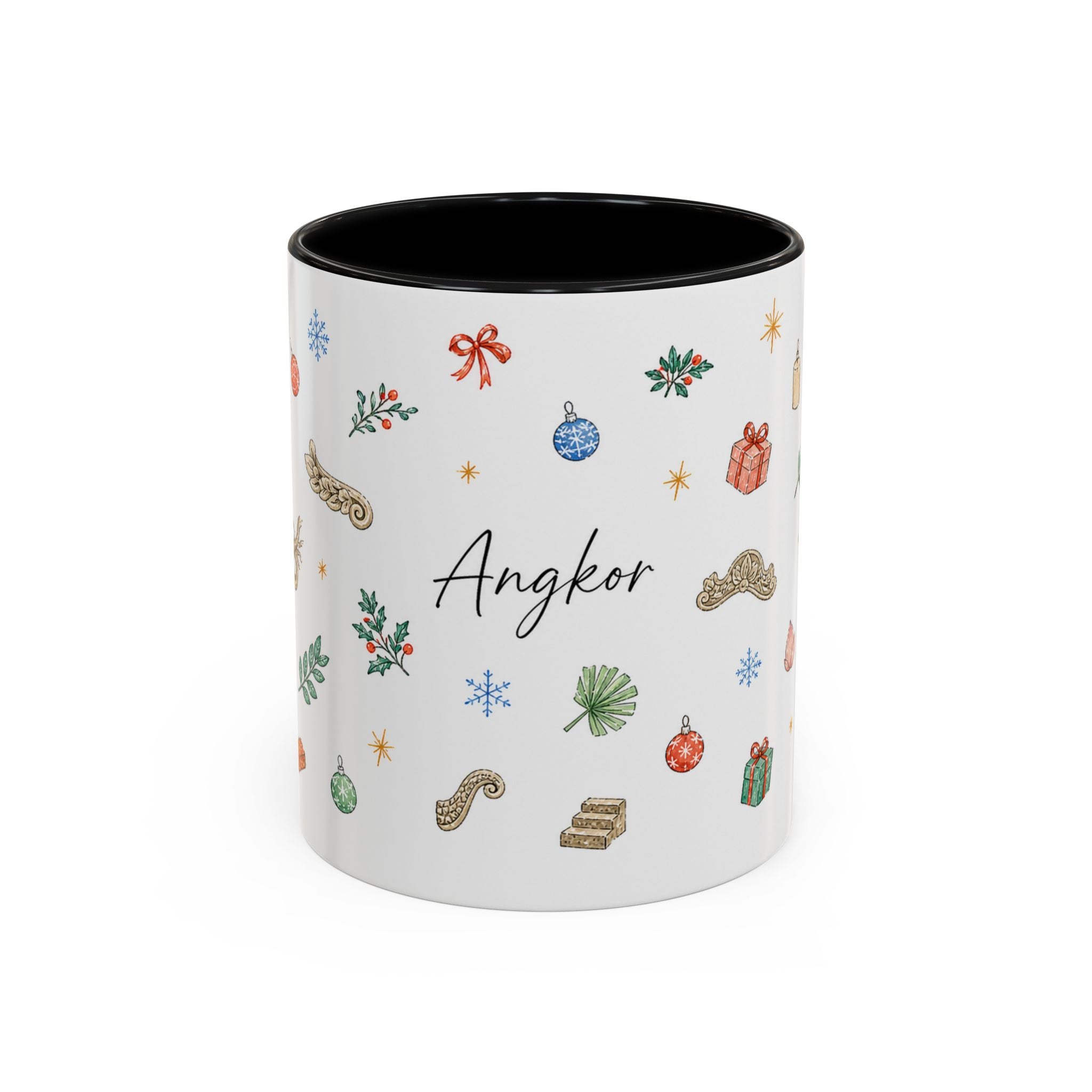 Angkor Christmas Mug | Watercolor Travel Souvenir | Holiday Gift | Accent Ceramic Coffee Cup 11oz 15oz
