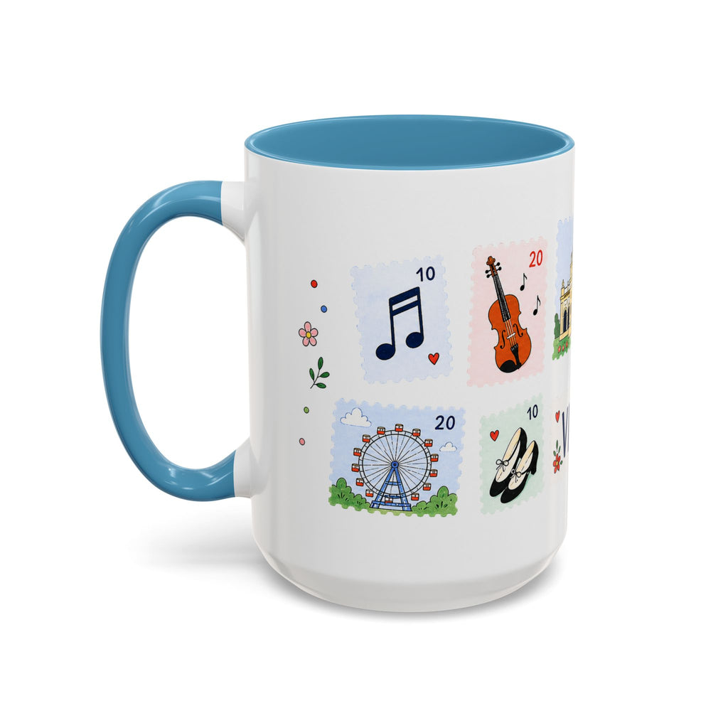Vienna Coffee Mug | Postage Stamp Collage Mug | Travel Souvenir Accent Cup 11oz 15oz