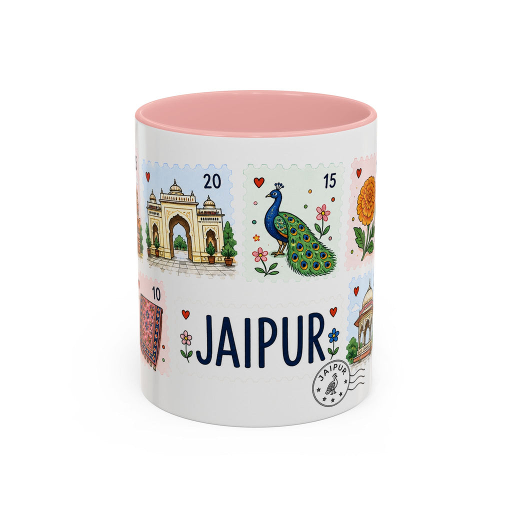 Jaipur Coffee Mug | Postage Stamp Collage Mug | Travel Souvenir Accent Cup 11oz 15oz