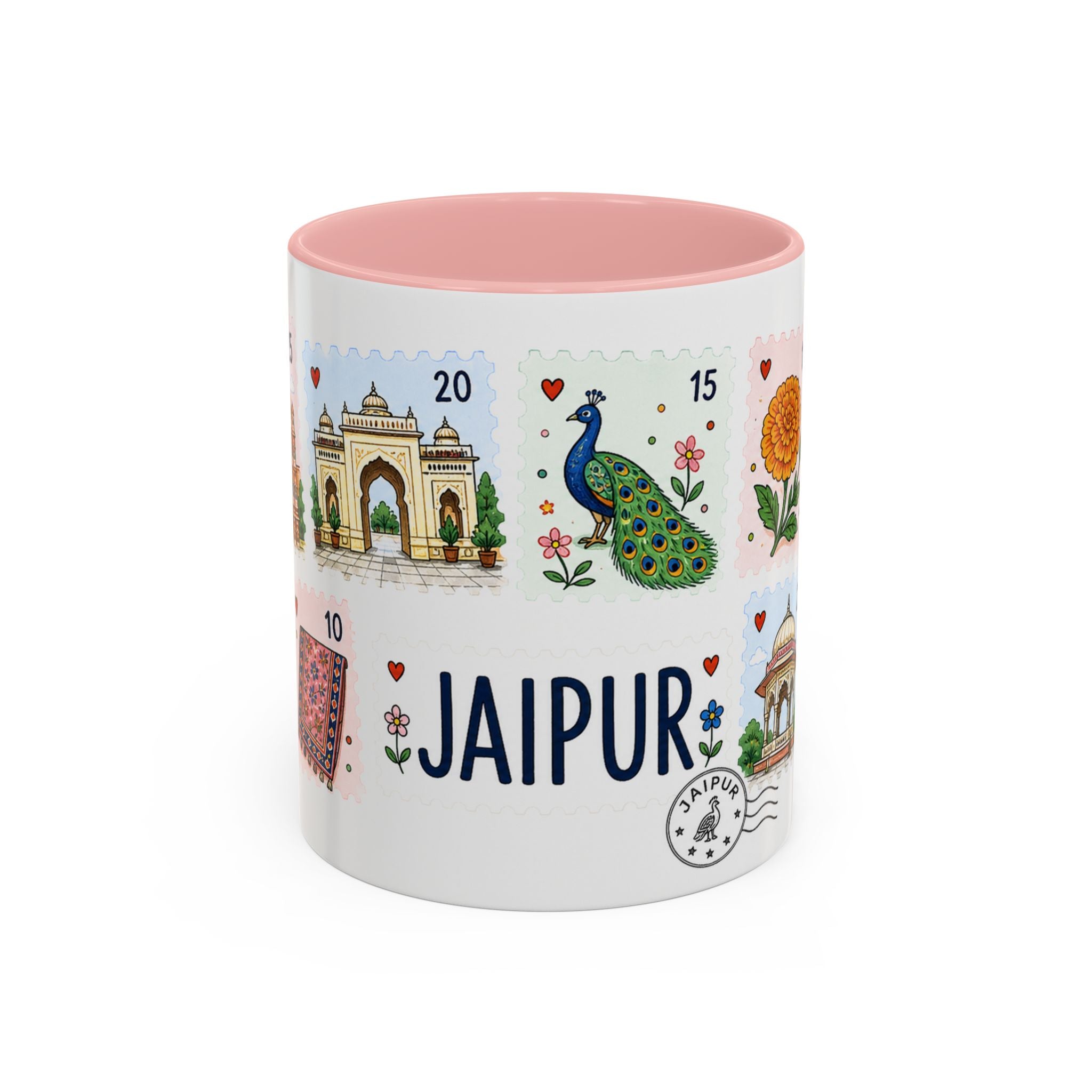 Jaipur Coffee Mug | Postage Stamp Collage Mug | Travel Souvenir Accent Cup 11oz 15oz