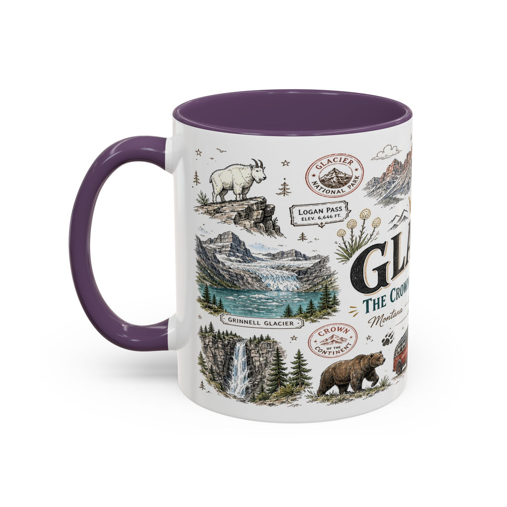 Glacier Coffee Mug | National Park Hiking Montana Gift | Accent Color Ceramic 11oz 15oz