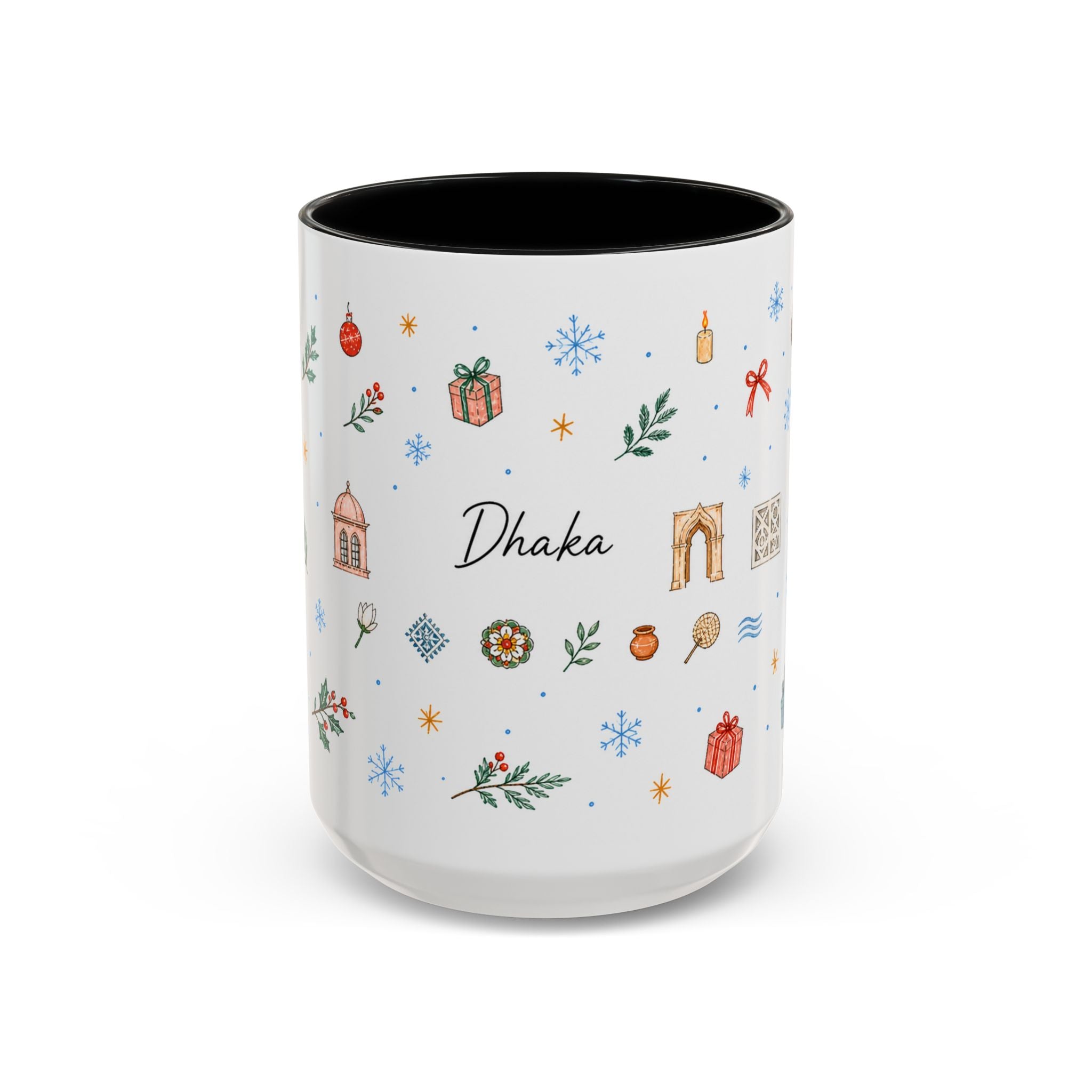 Dhaka Christmas Mug | Watercolor Travel Souvenir | Holiday Gift | Accent Ceramic Coffee Cup 11oz 15oz