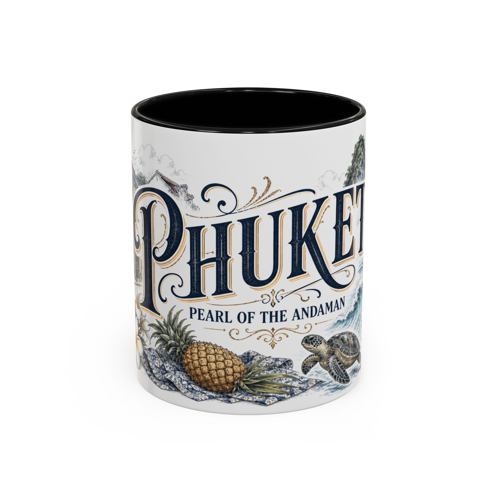 Phuket Coffee Mug | Thailand Travel Souvenir | Vintage Illustrated City Gift | 11 oz 15 oz Accent Mug