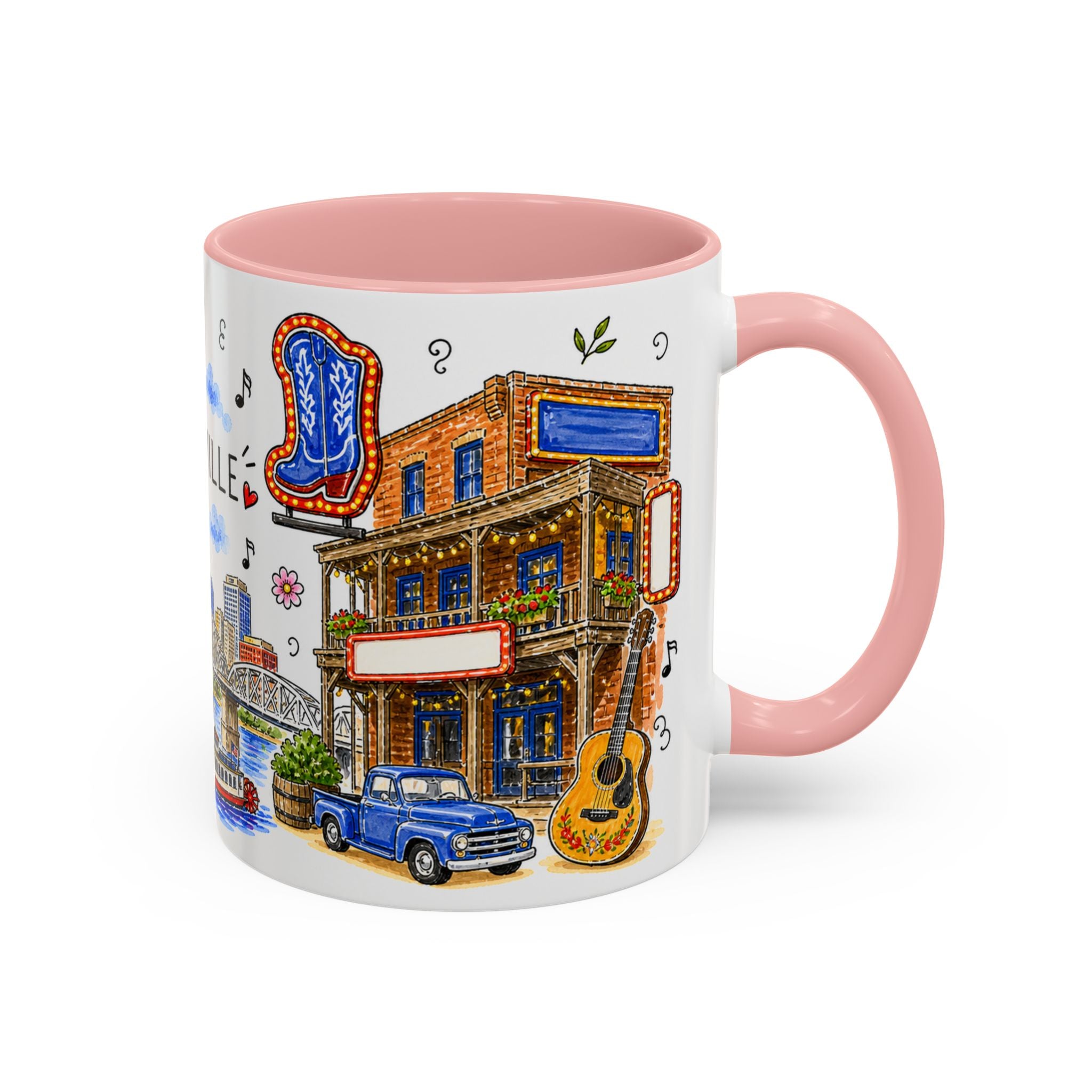 Nashville Illustrated Travel Mug | City Souvenir Accent Coffee Mug | 11oz 15oz Ceramic Cup