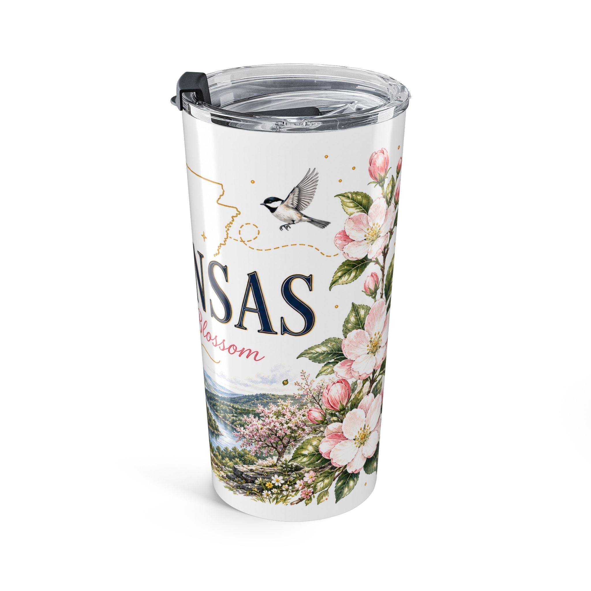 Arkansas State Flower 20oz Tumbler | Apple Blossom Botanical State Flower Gift | Insulated Stainless Steel Travel Cup