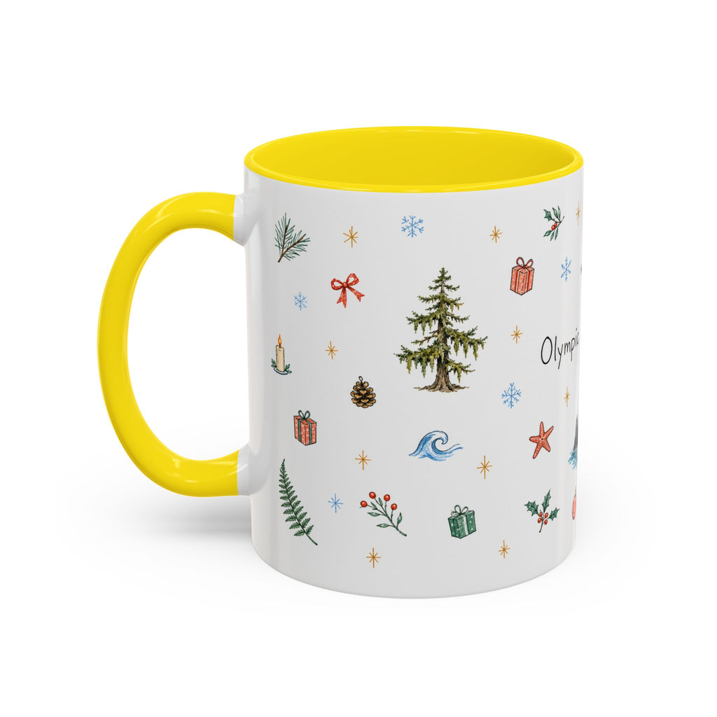 Olympic National Park Christmas Mug | Watercolor Travel Souvenir | Holiday Gift | Accent Ceramic Coffee Cup 11oz 15oz