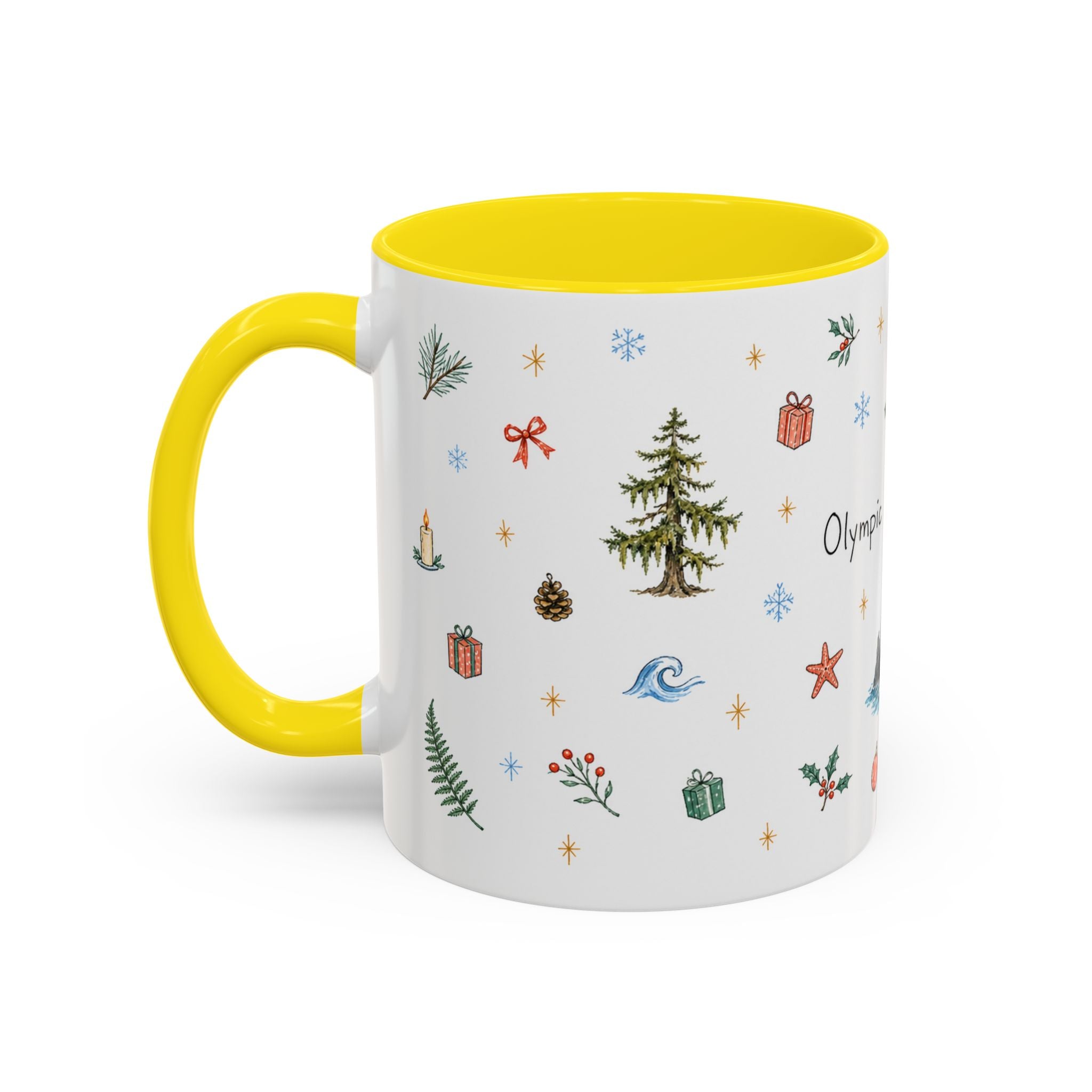 Olympic National Park Christmas Mug | Watercolor Travel Souvenir | Holiday Gift | Accent Ceramic Coffee Cup 11oz 15oz