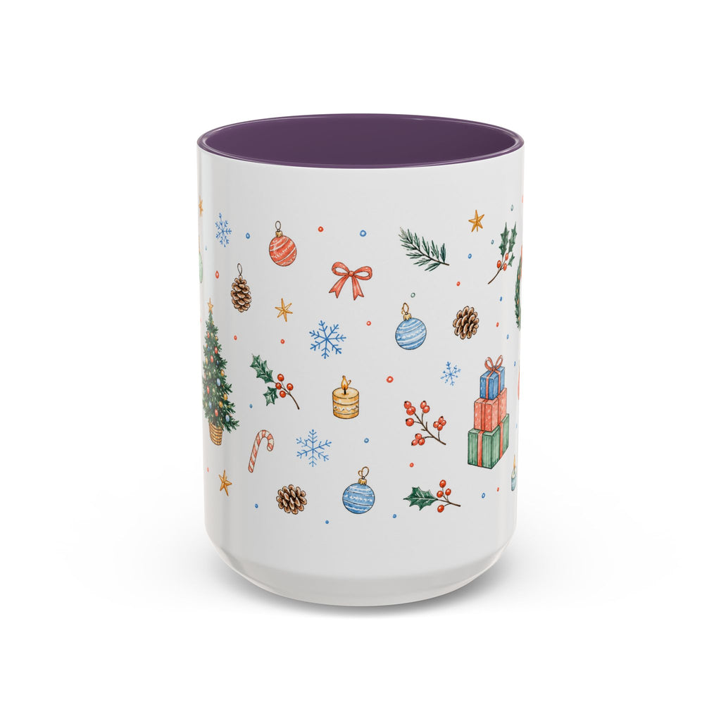 Christmas Mug | Watercolor Tree Gifts Wreath Holiday Cup | Accent Coffee Mug 11oz 15oz