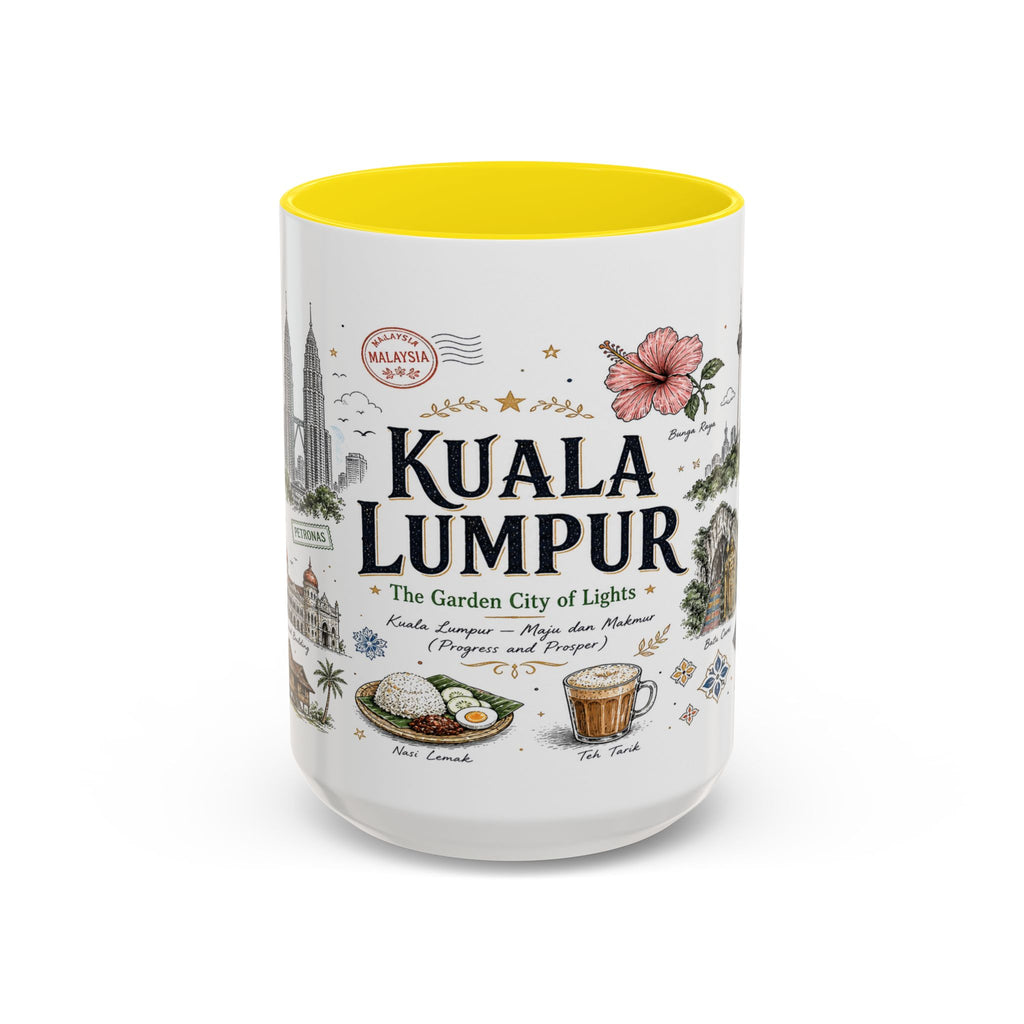 Kuala Lumpur Coffee Mug | Malaysia Souvenir Travel Gift | Accent Color Ceramic 11oz 15oz