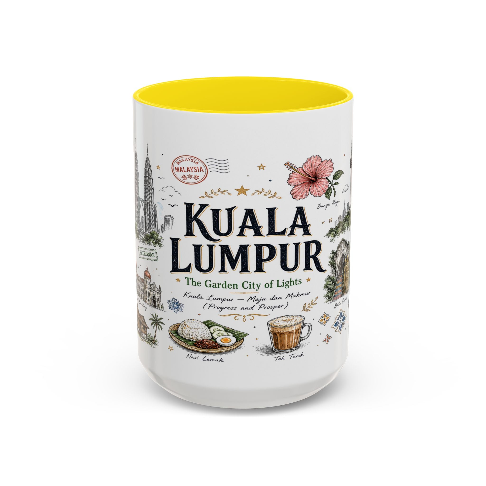 Kuala Lumpur Coffee Mug | Malaysia Souvenir Travel Gift | Accent Color Ceramic 11oz 15oz