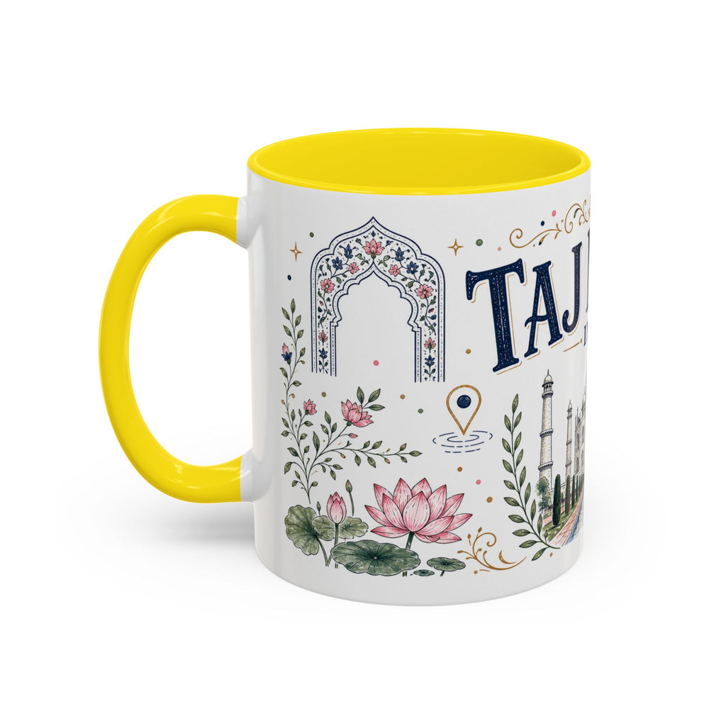 Taj Mahal Coffee Mug | Travel Destination Souvenir Gift | Accent Color Ceramic 11oz 15oz