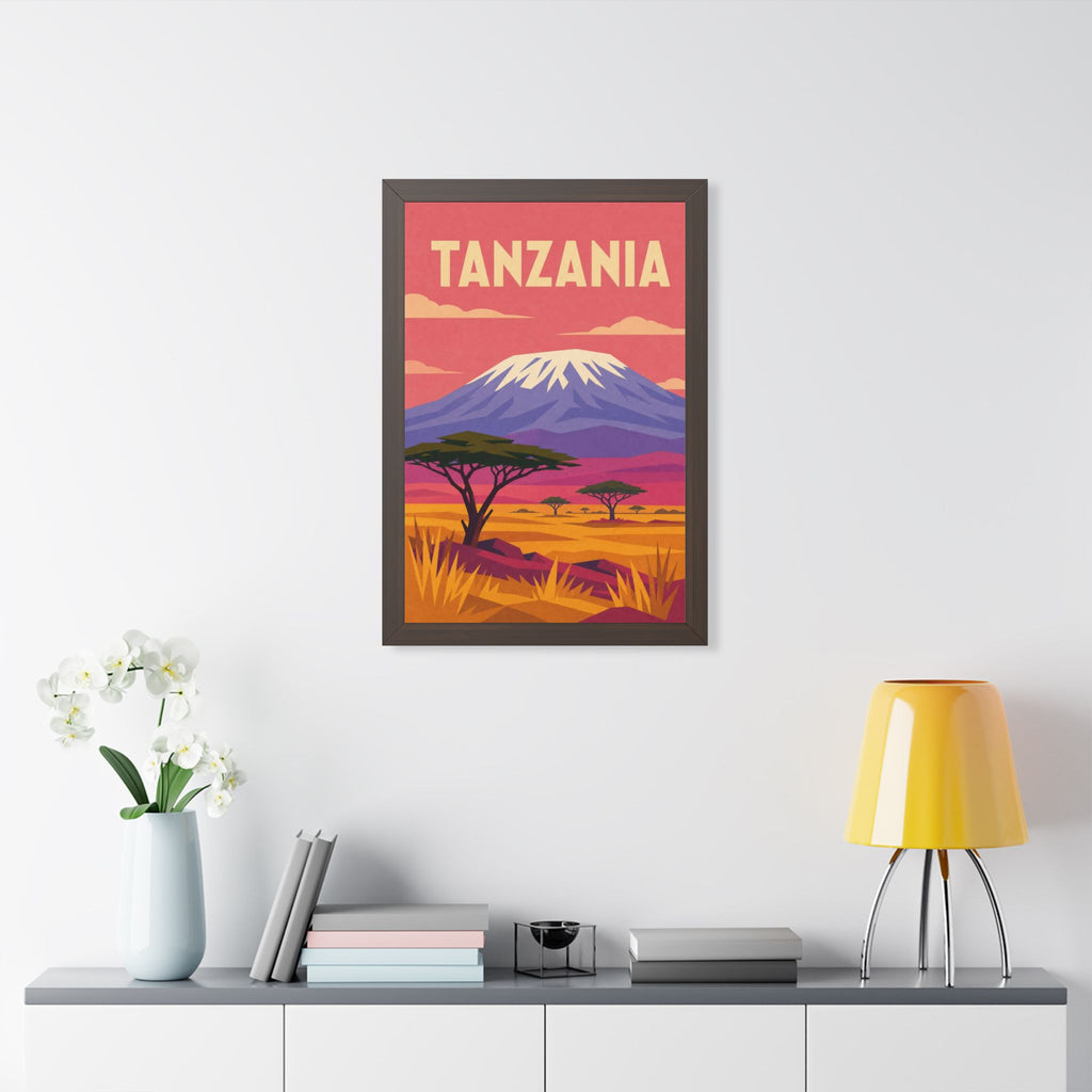 Tanzania Kilimanjaro Tanzania Framed Poster | Vintage Travel Wall Art | Black Walnut White Frame | 16x24 20x30