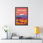 Tanzania Kilimanjaro Tanzania Framed Poster | Vintage Travel Wall Art | Black Walnut White Frame | 16x24 20x30