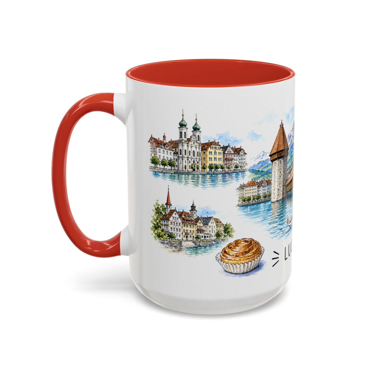 Lucerne Illustrated Travel Mug | City Souvenir Accent Coffee Mug | 11oz 15oz Ceramic Cup