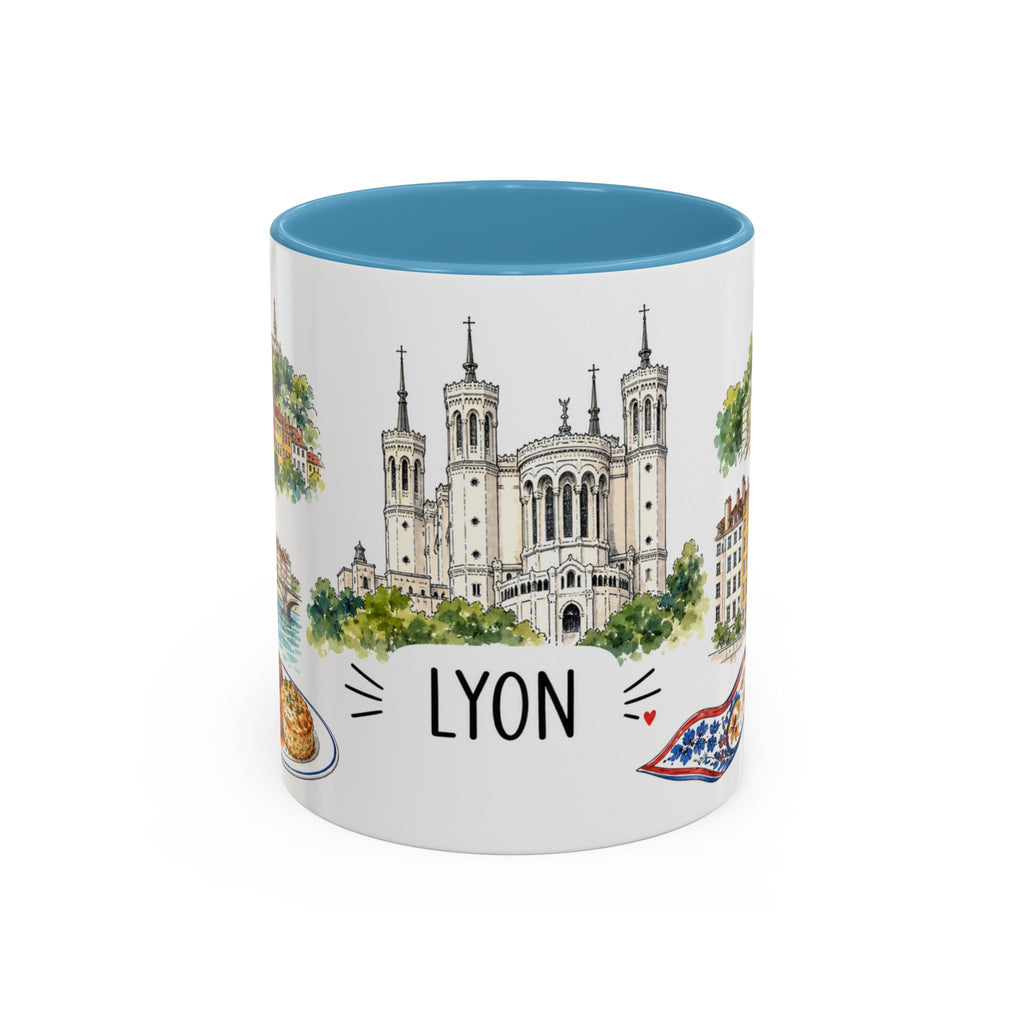 Lyon Illustrated Travel Mug | City Souvenir Accent Coffee Mug | 11oz 15oz Ceramic Cup