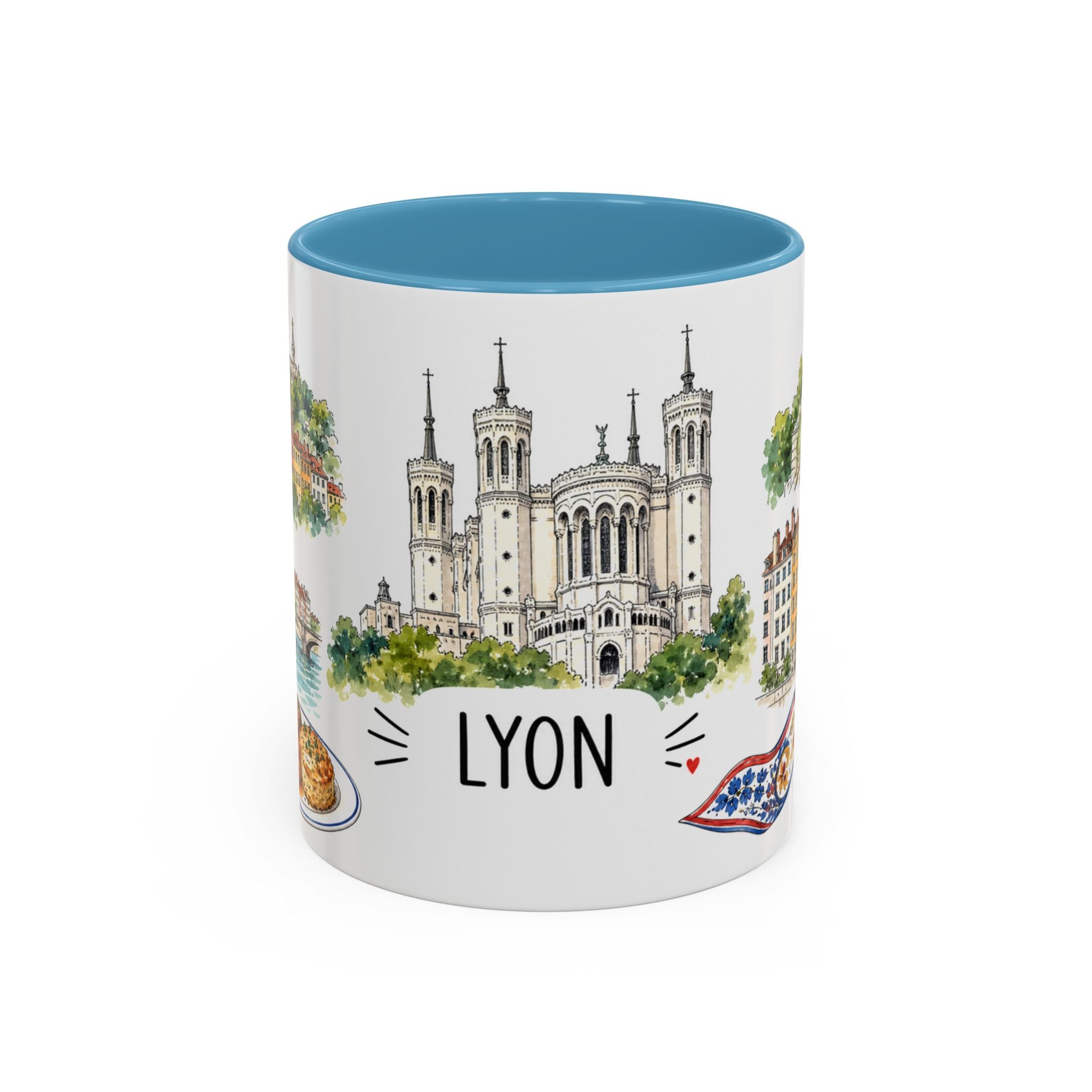 Lyon Illustrated Travel Mug | City Souvenir Accent Coffee Mug | 11oz 15oz Ceramic Cup
