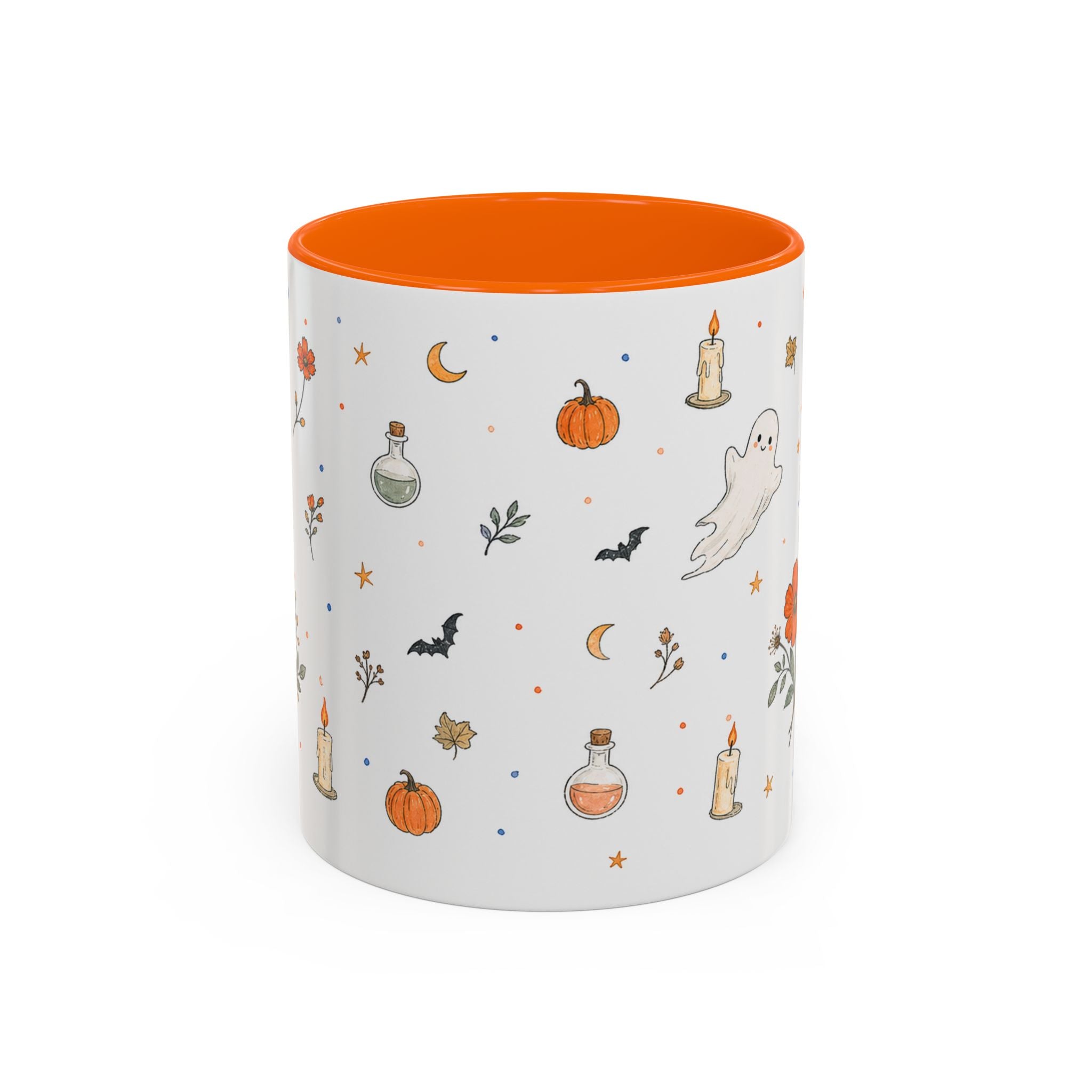 Friendly Ghost Halloween Mug | Pumpkin Flower Watercolor Gift | Accent Cup 11oz 15oz