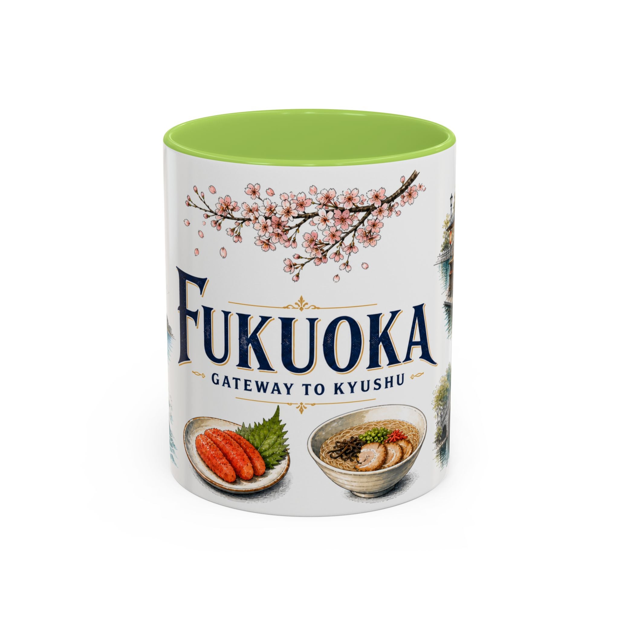 Fukuoka Coffee Mug | Japan Travel Souvenir | Vintage Illustrated City Gift | 11 oz 15 oz Accent Mug