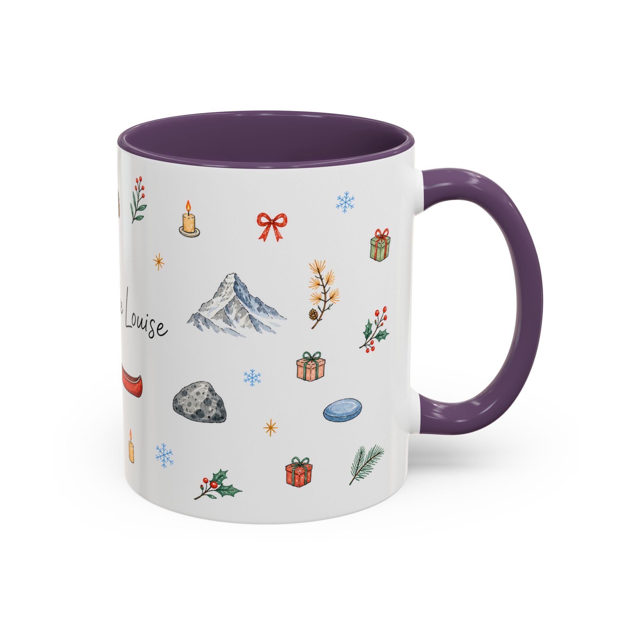 Banff Lake Louise Christmas Mug | Watercolor Travel Souvenir | Holiday Gift | Accent Ceramic Coffee Cup 11oz 15oz