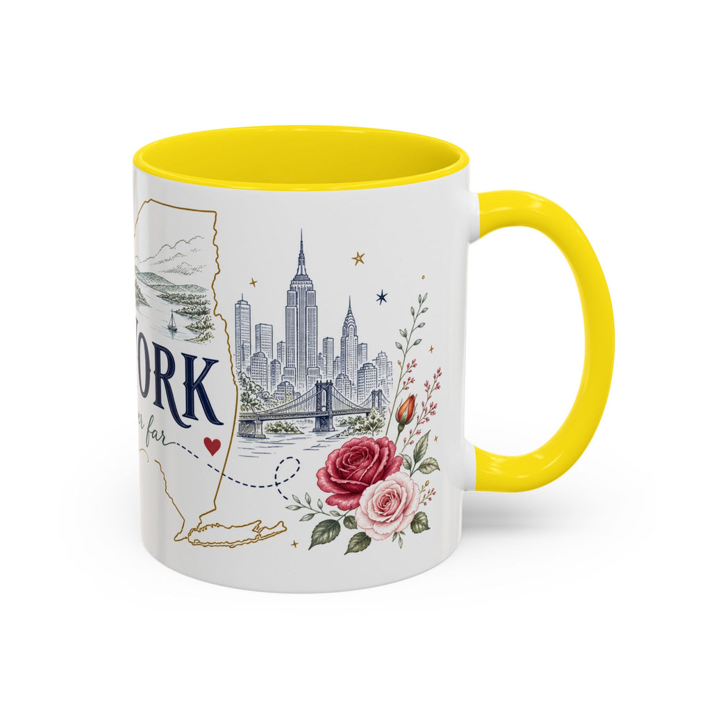 New York State Map Mug | Botanical Rose Accents, Long Distance Friendship Gift